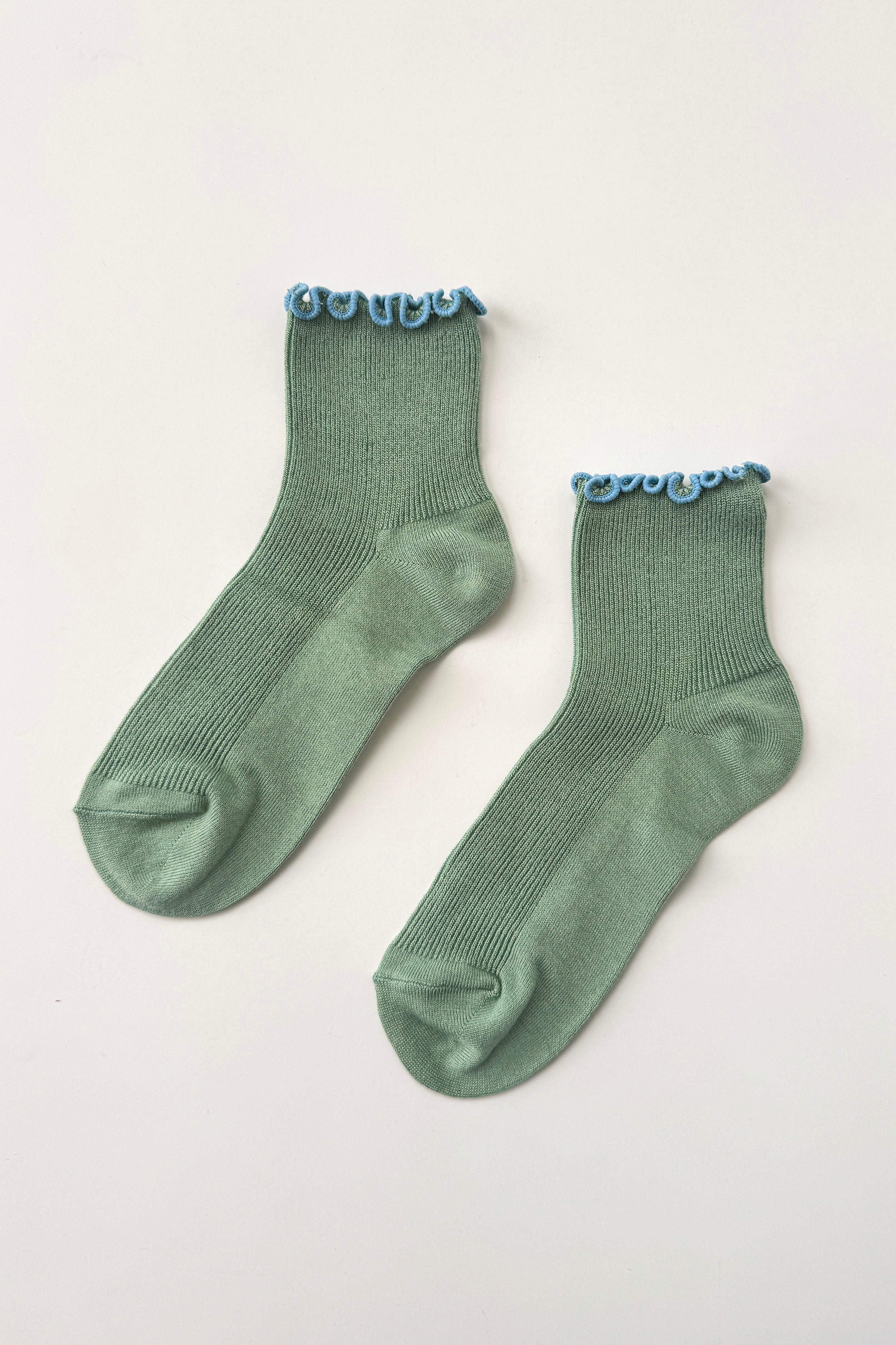 The Petite Ruffled Modal Socks - Sea Glass / Powder Blue