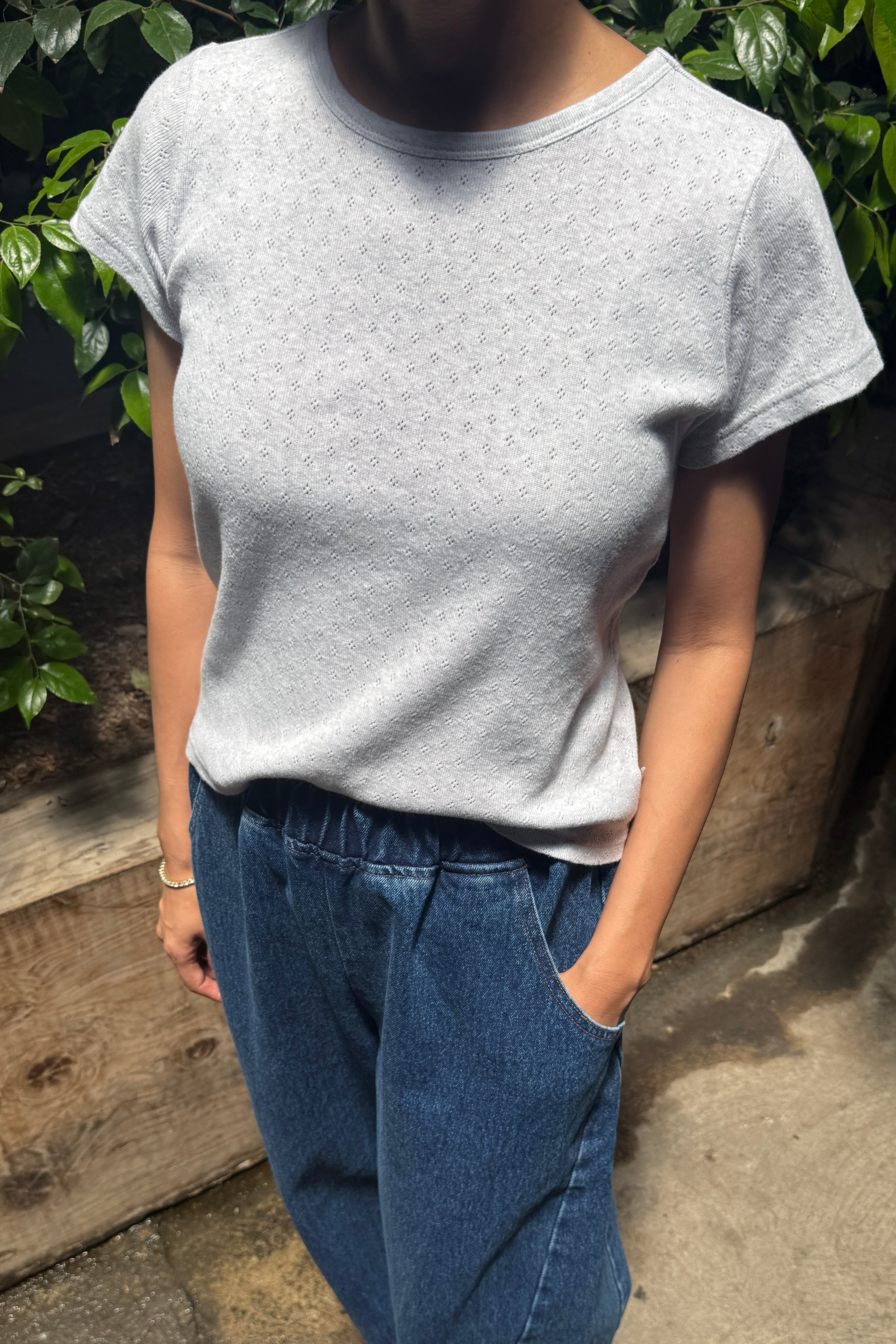 Pointelle Babe Tee - Icy Grey