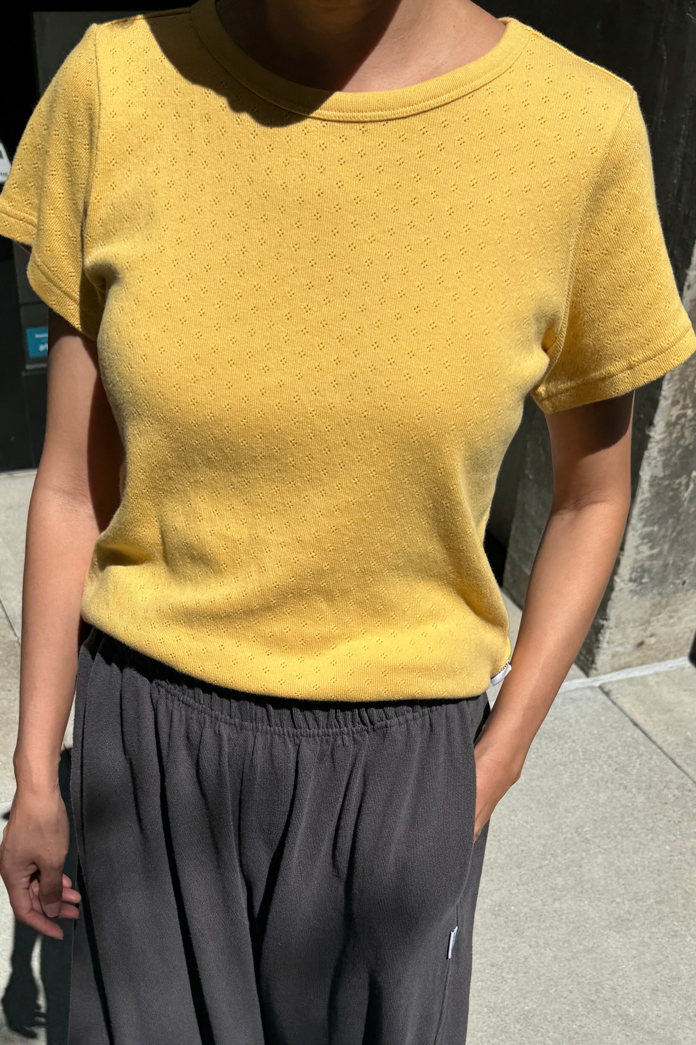 Pointelle Babe Tee - Deep Yellow
