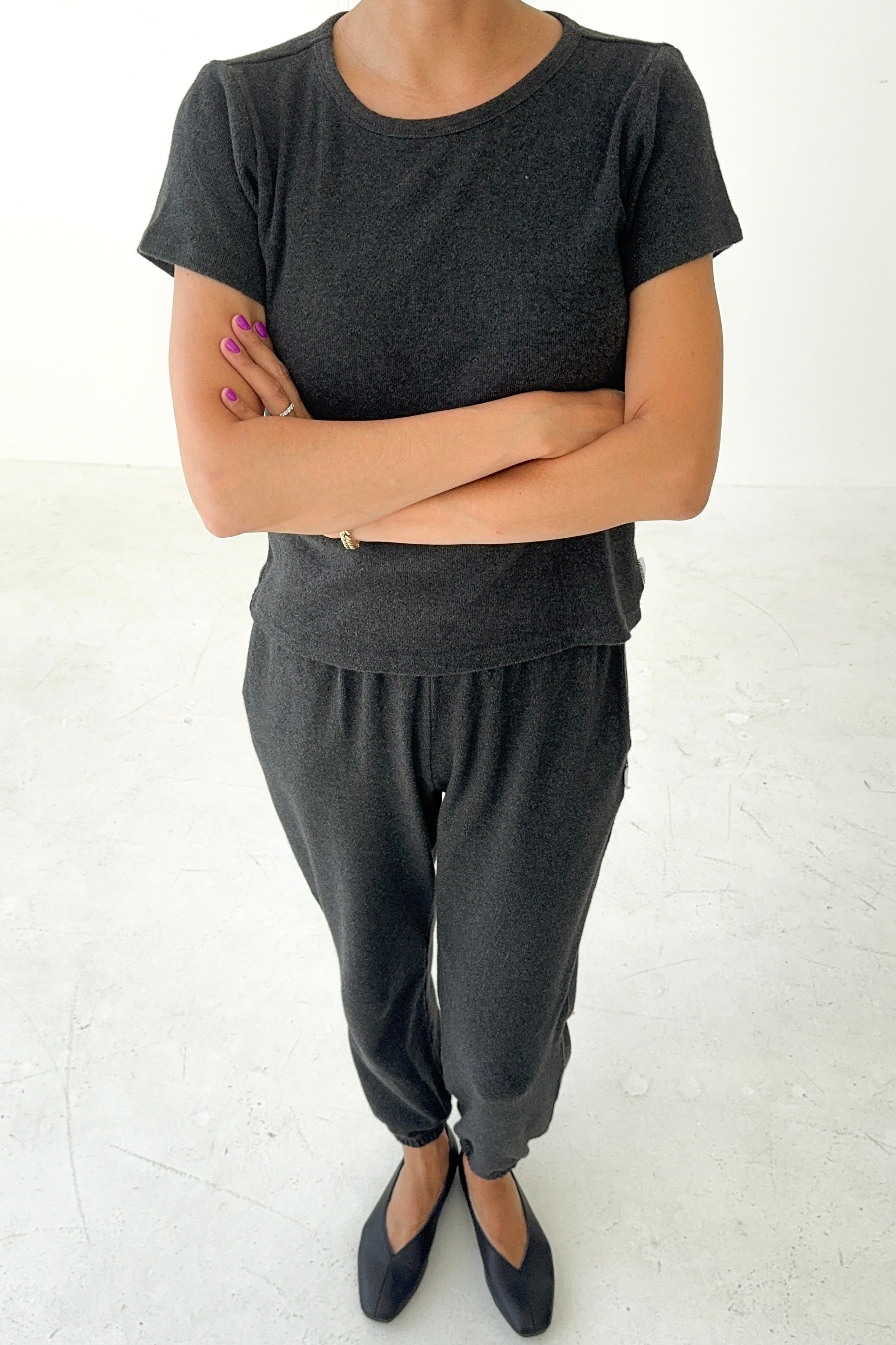 Pointelle Babe Tee - Charcoal