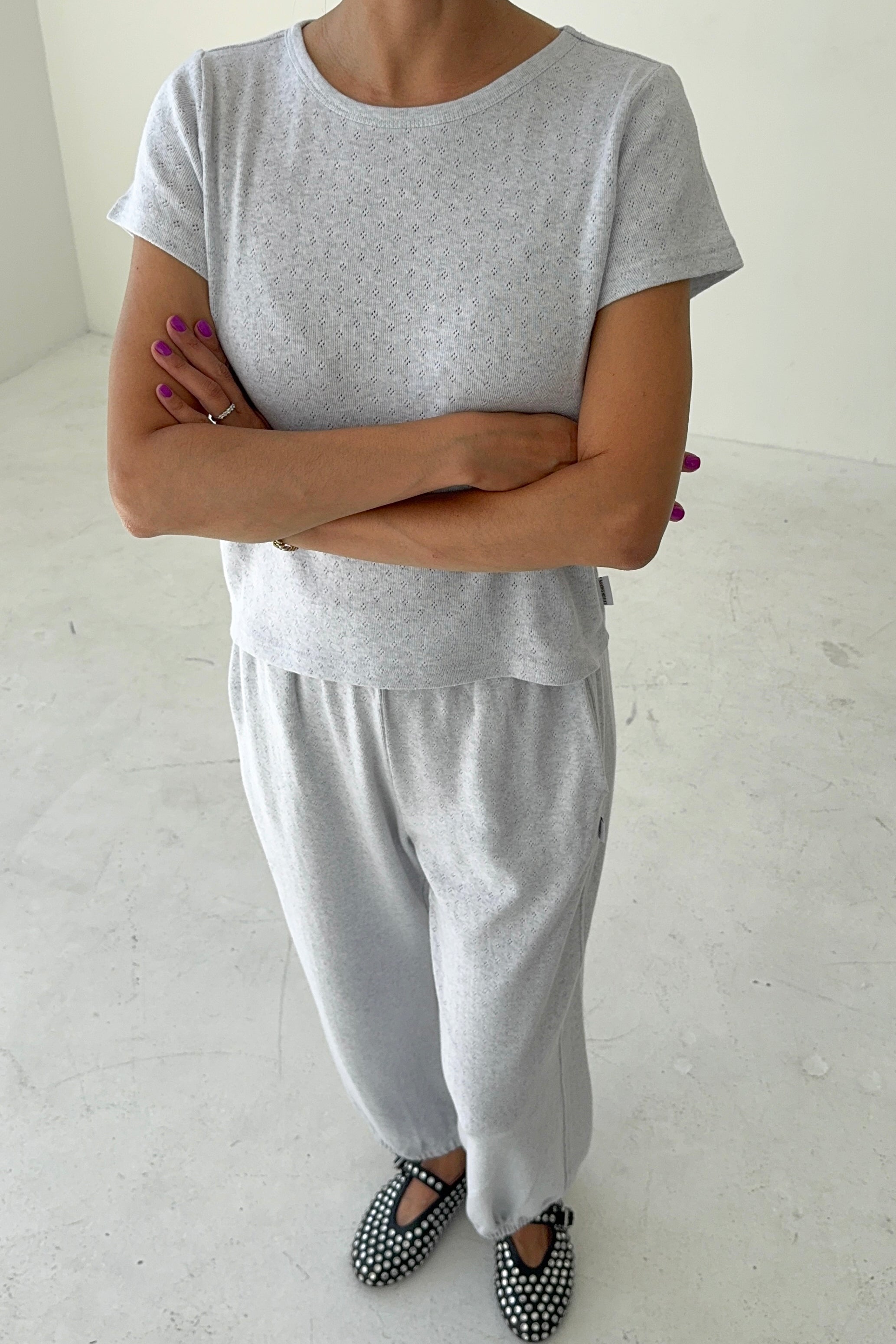 Pointelle Babe Tee - Icy Grey