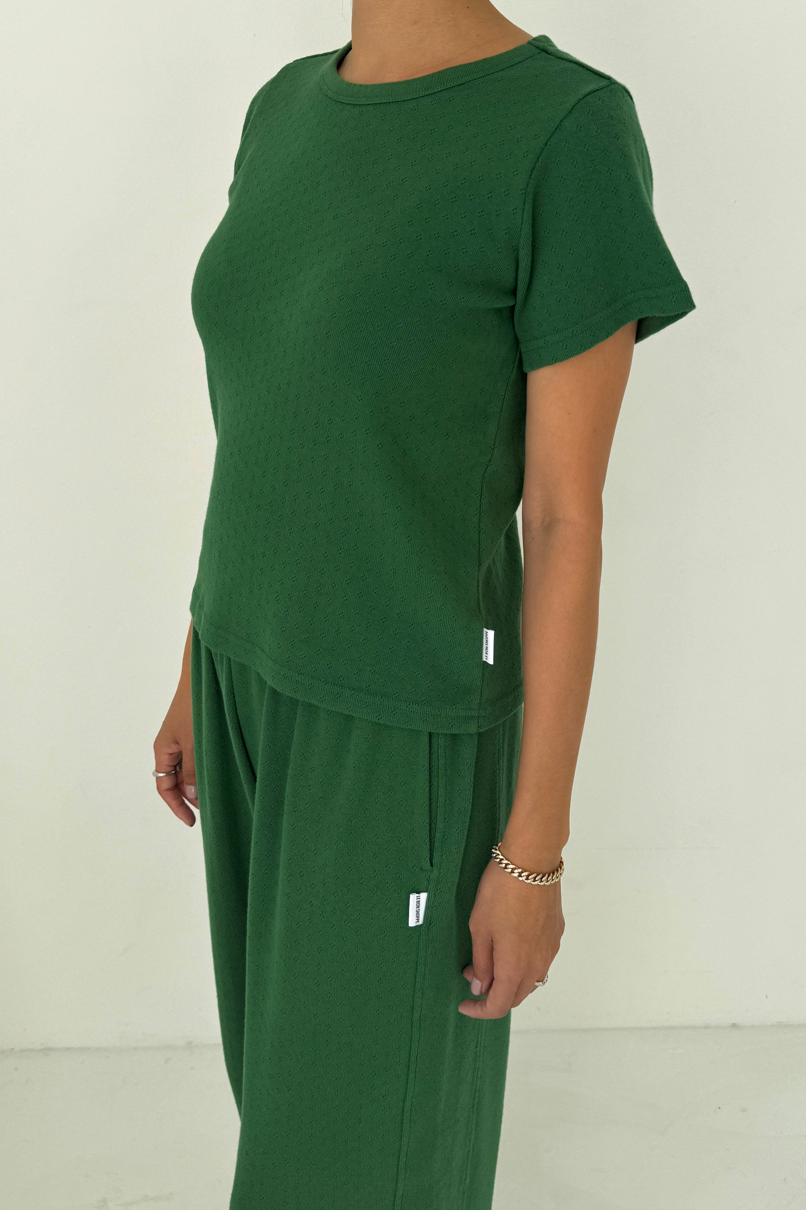 Pointelle Babe Tee - Moss Green