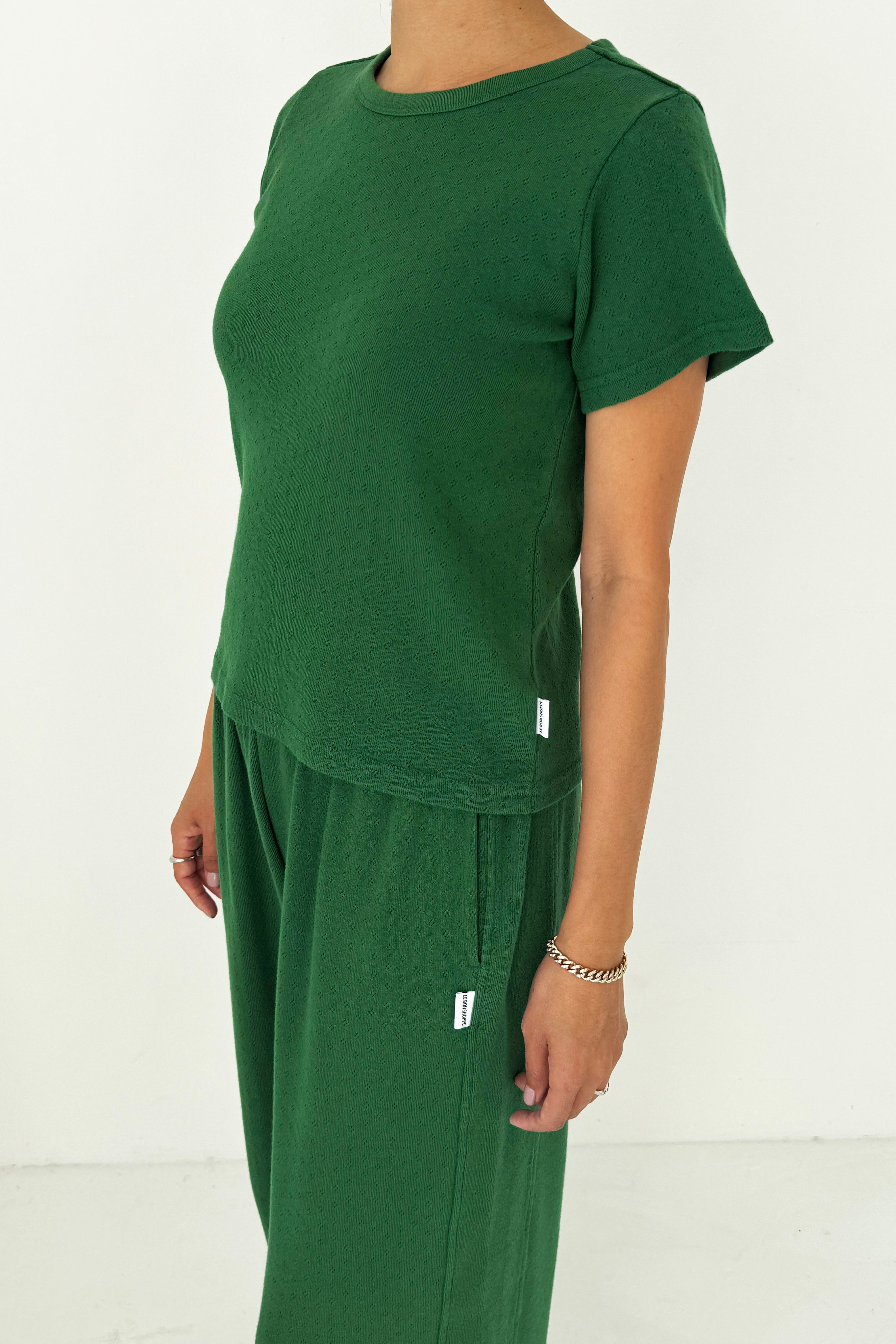 Pointelle Babe Tee - Moss Green