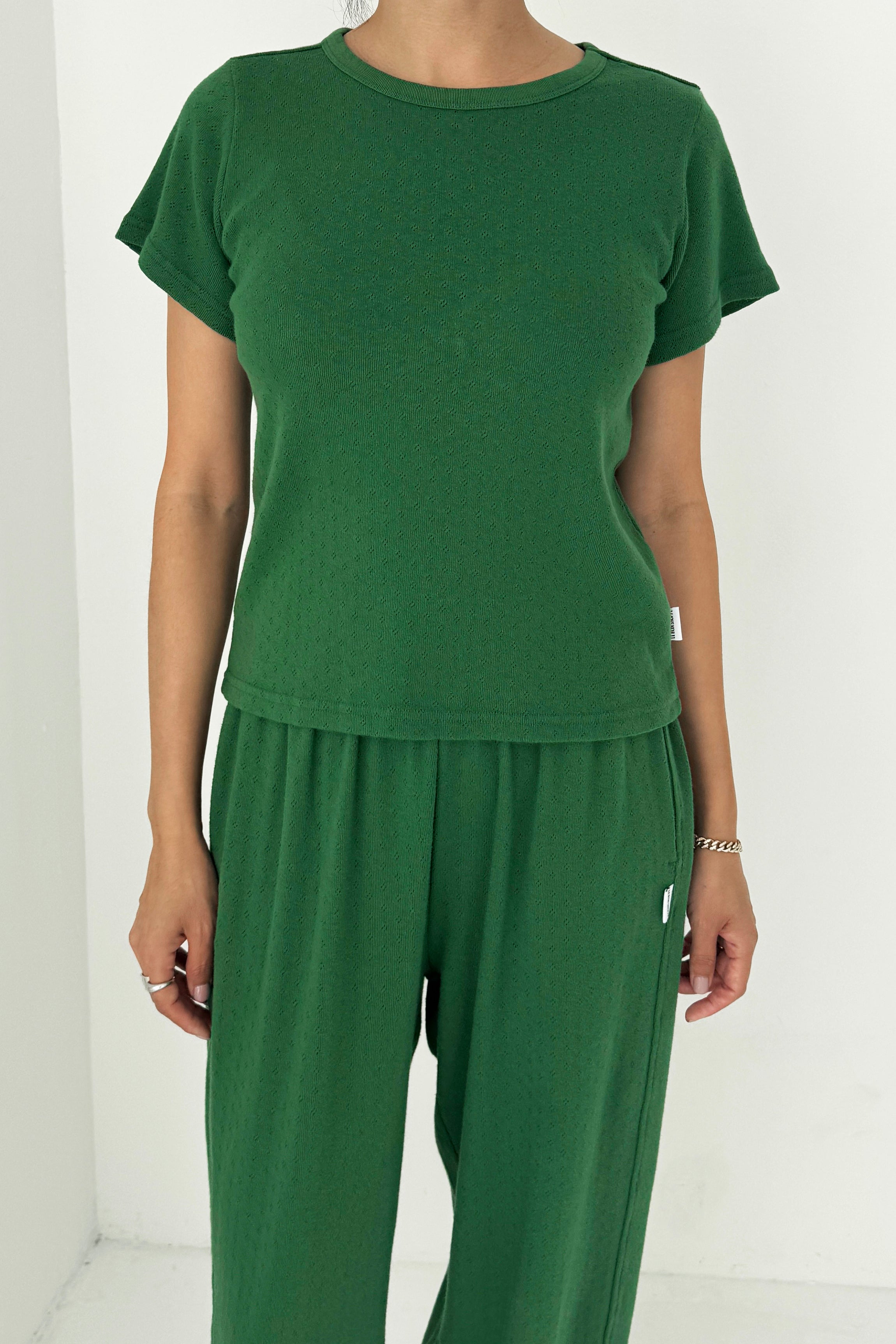 Pointelle Babe Tee - Moss Green