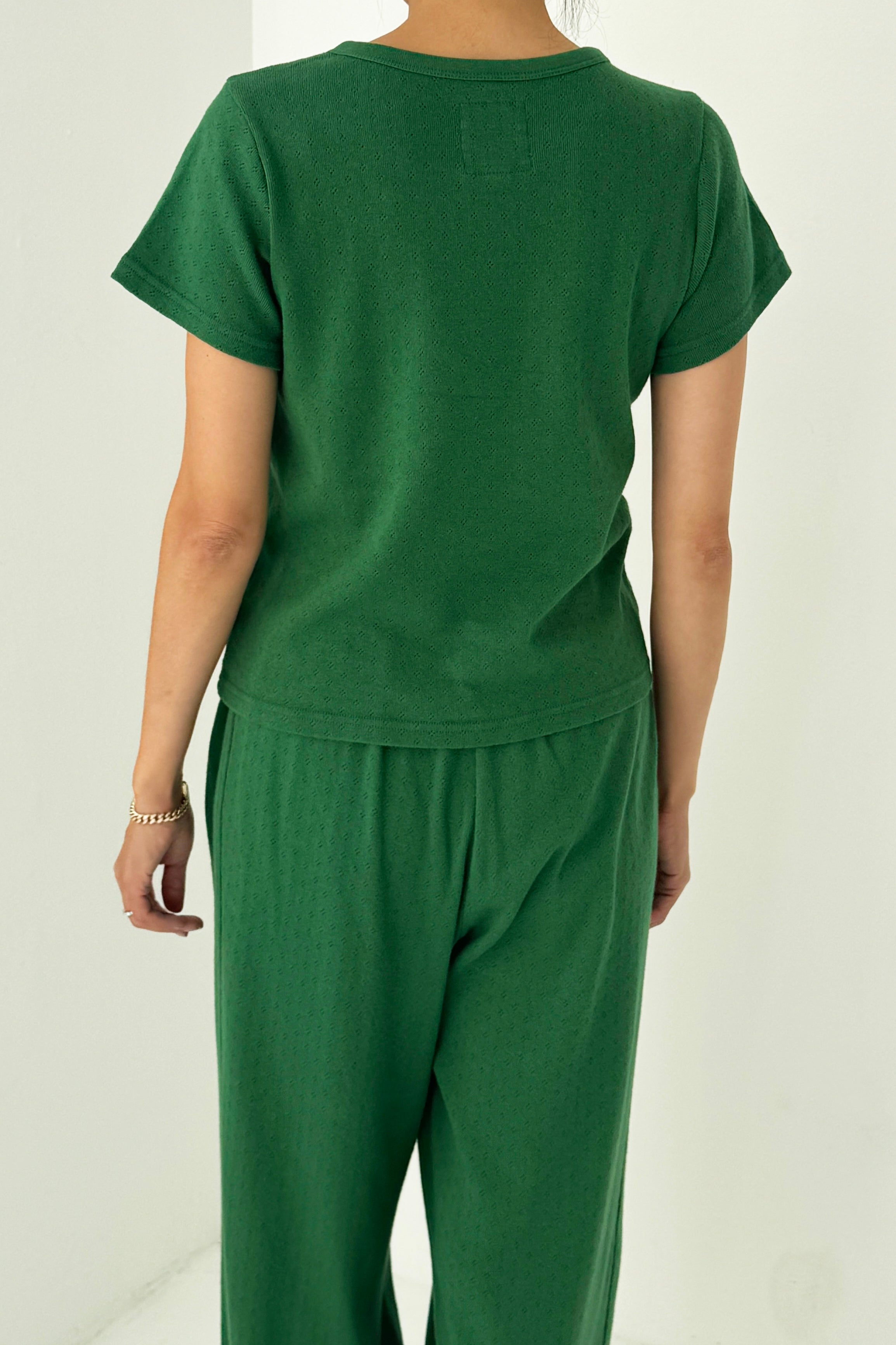 Pointelle Babe Tee - Moss Green