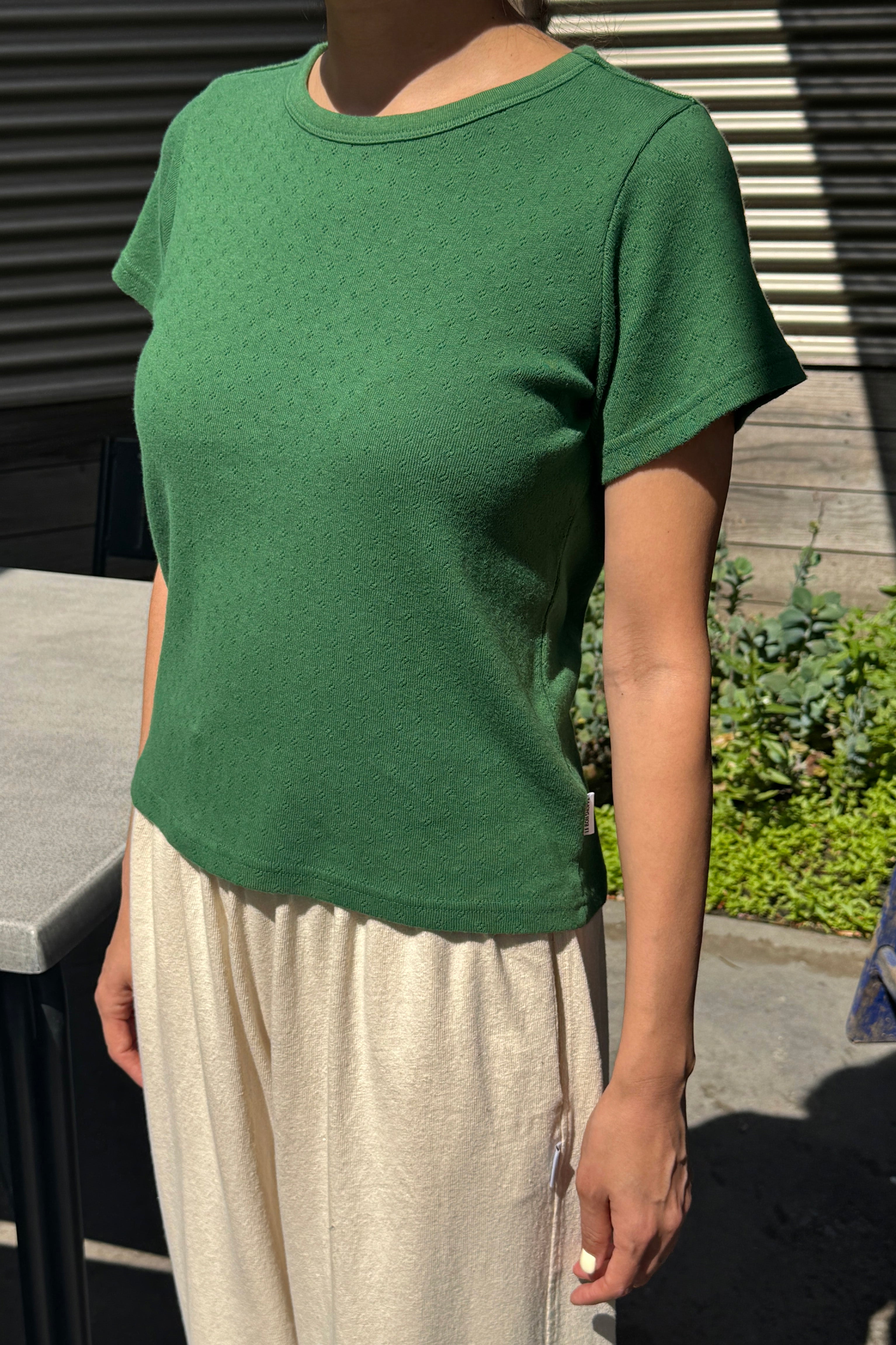 Pointelle Babe Tee - Moss Green