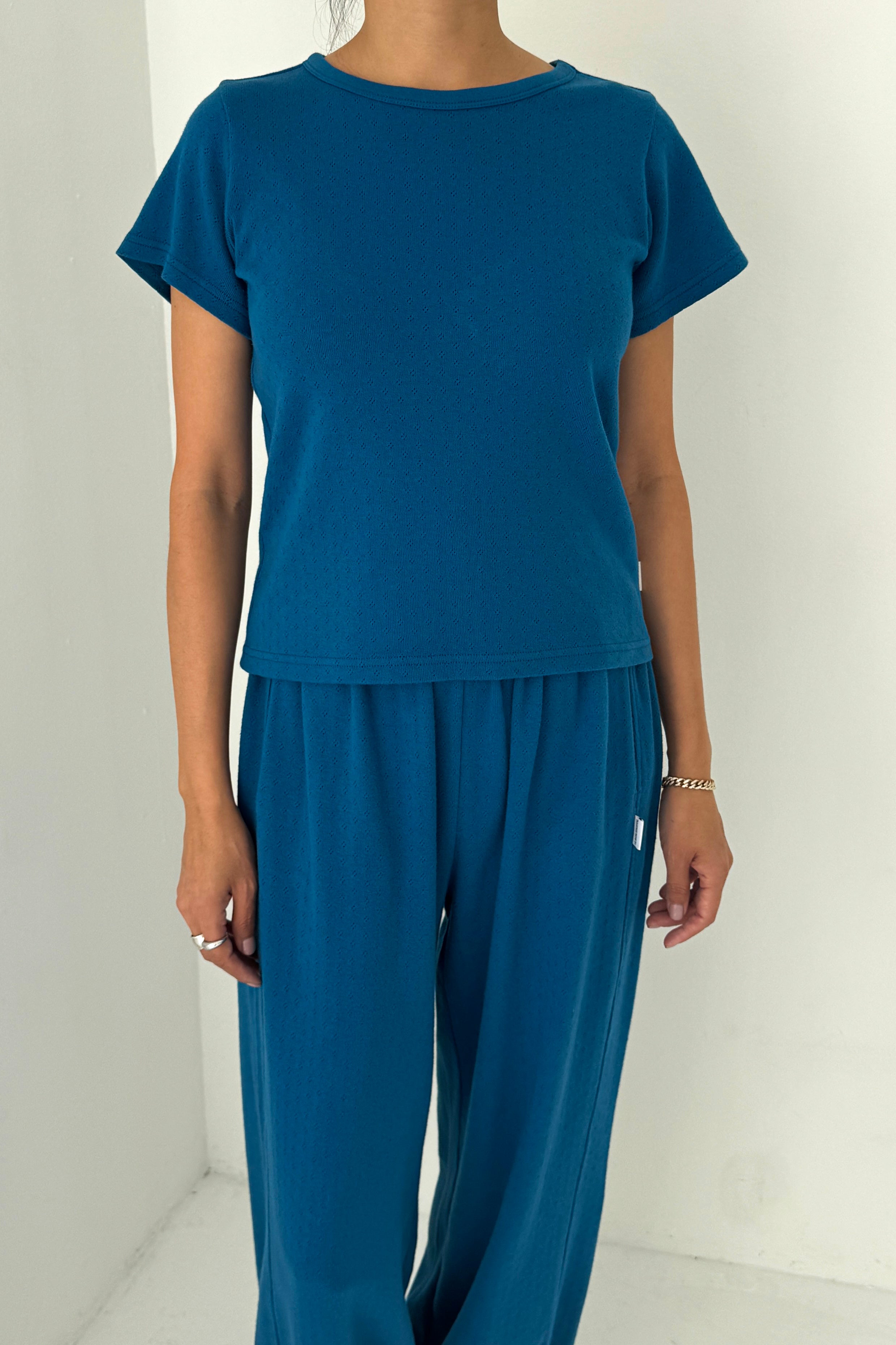 Pointelle Babe Tee - Sea Blue