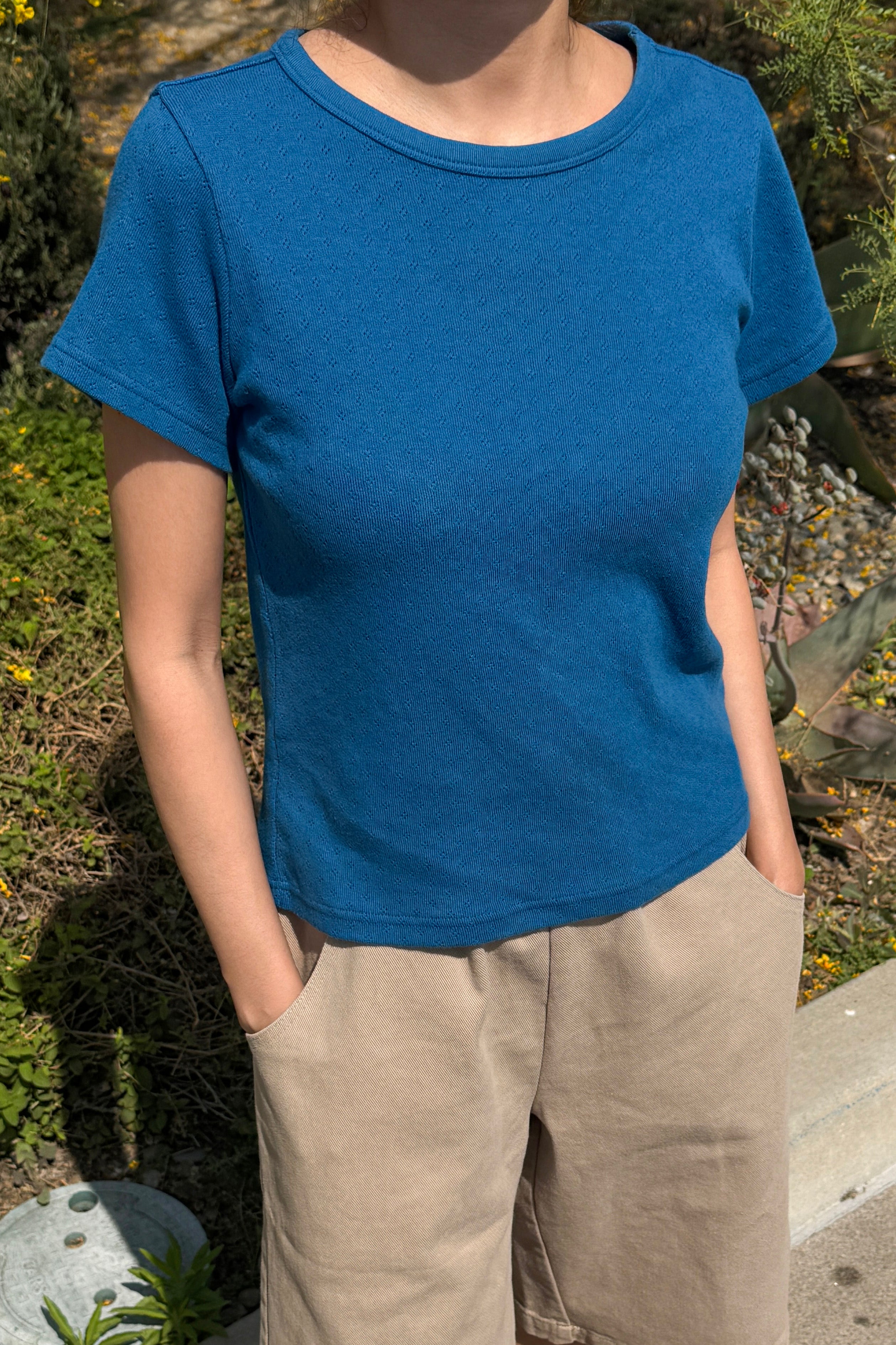 Pointelle Babe Tee - Sea Blue