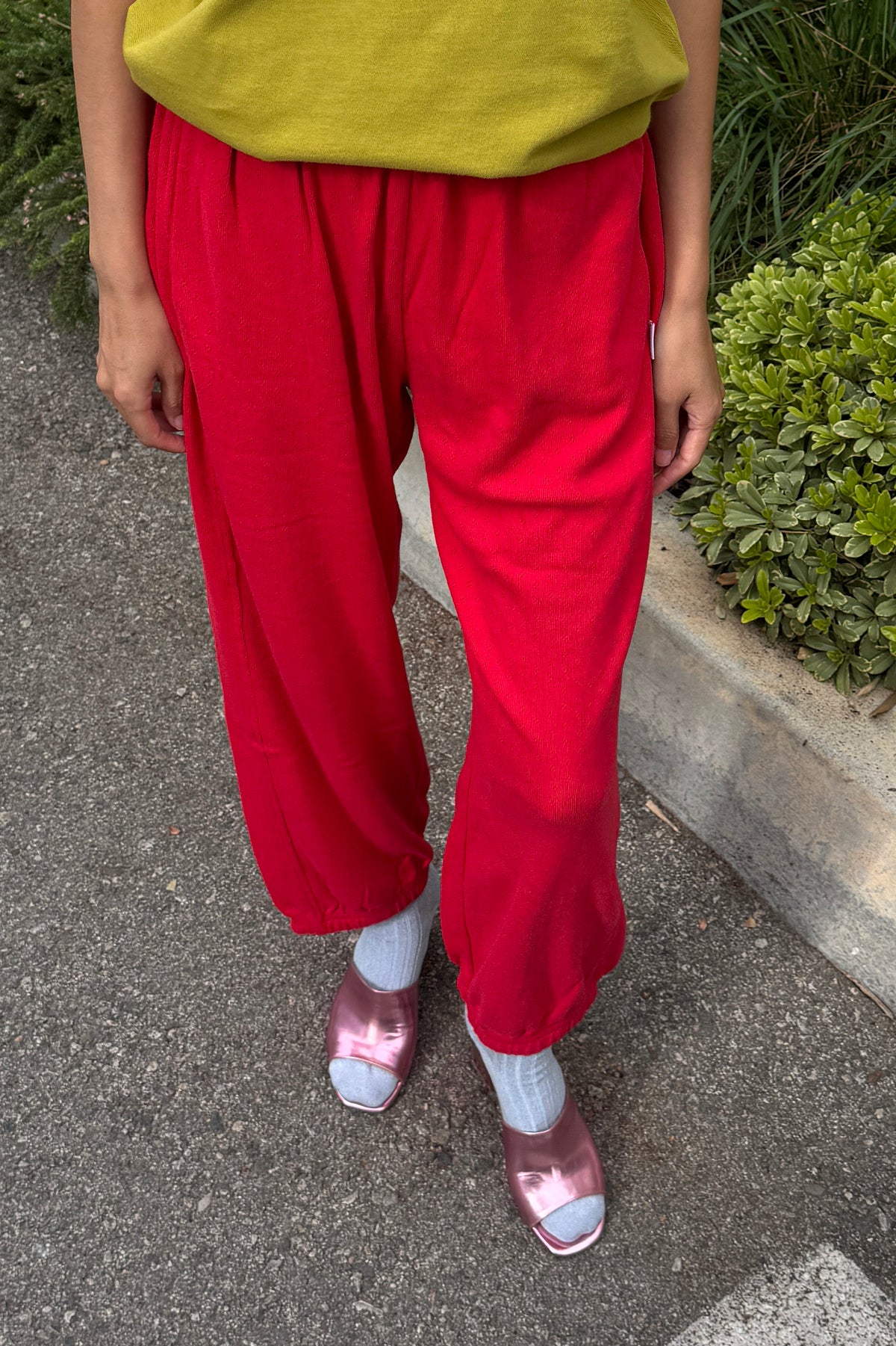 Pointelle Balloon Pants - Red Apple