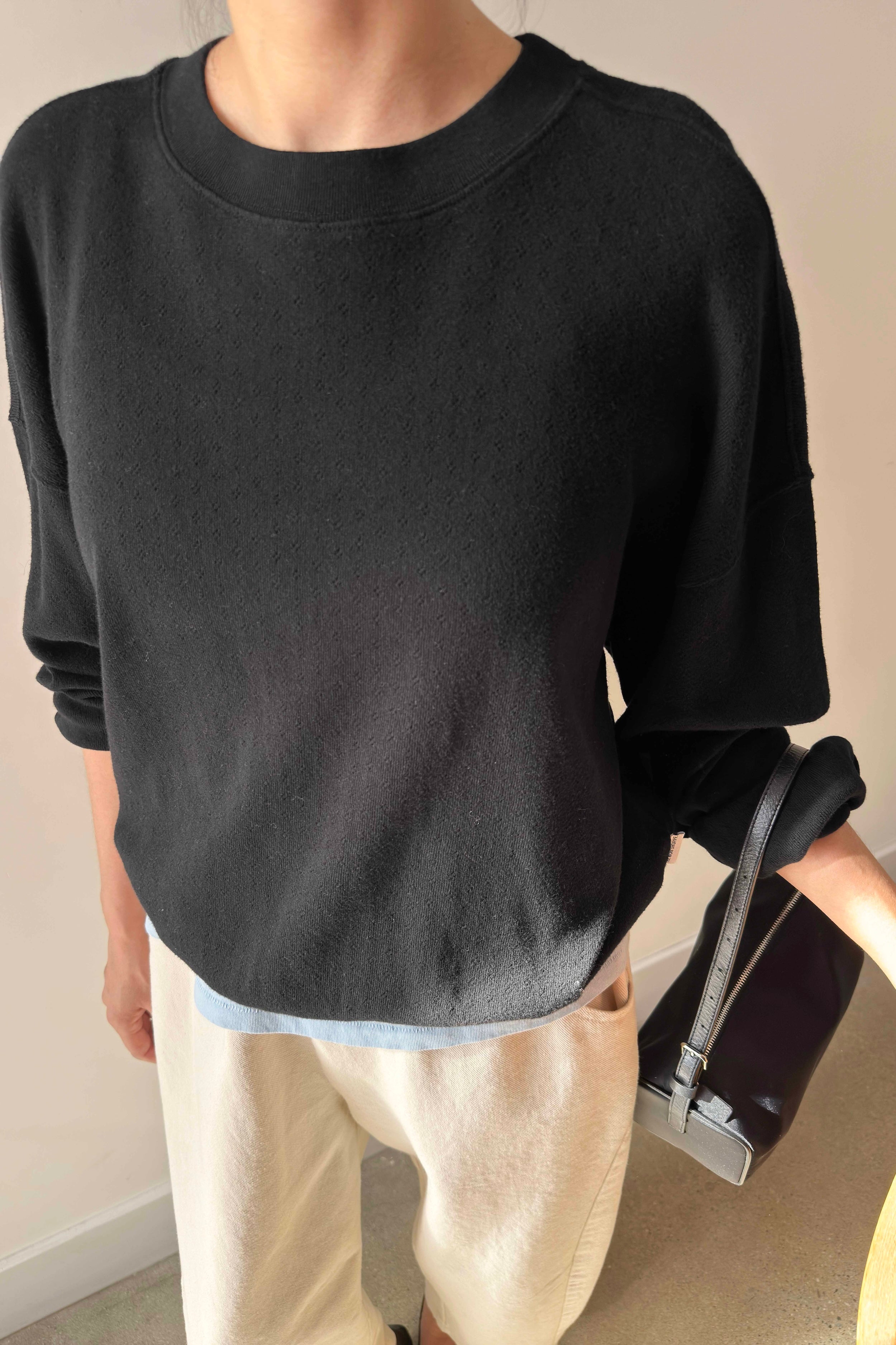 Pointelle Core Sweatshirt - Black