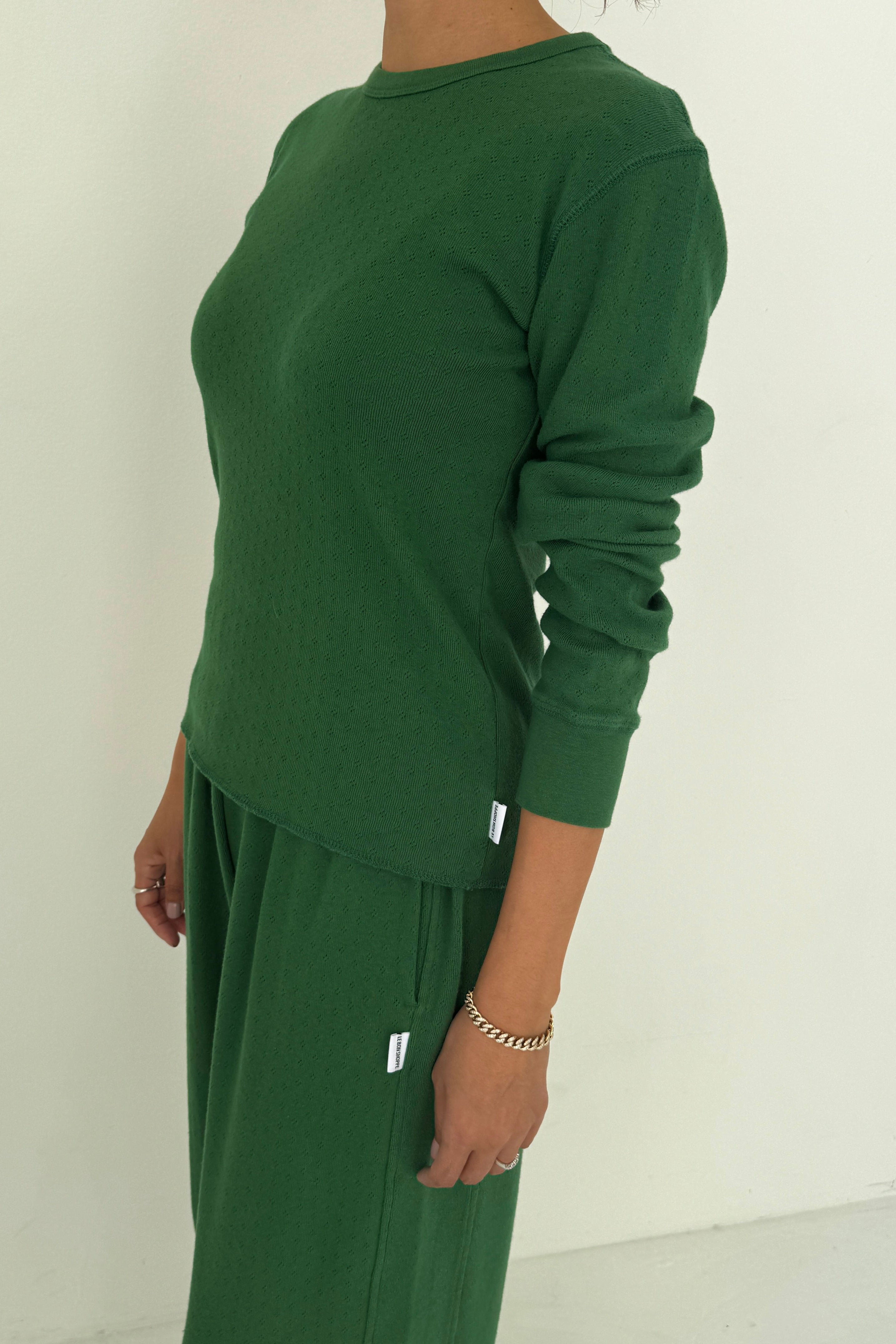 Pointelle Fundamental Tee - Moss Green