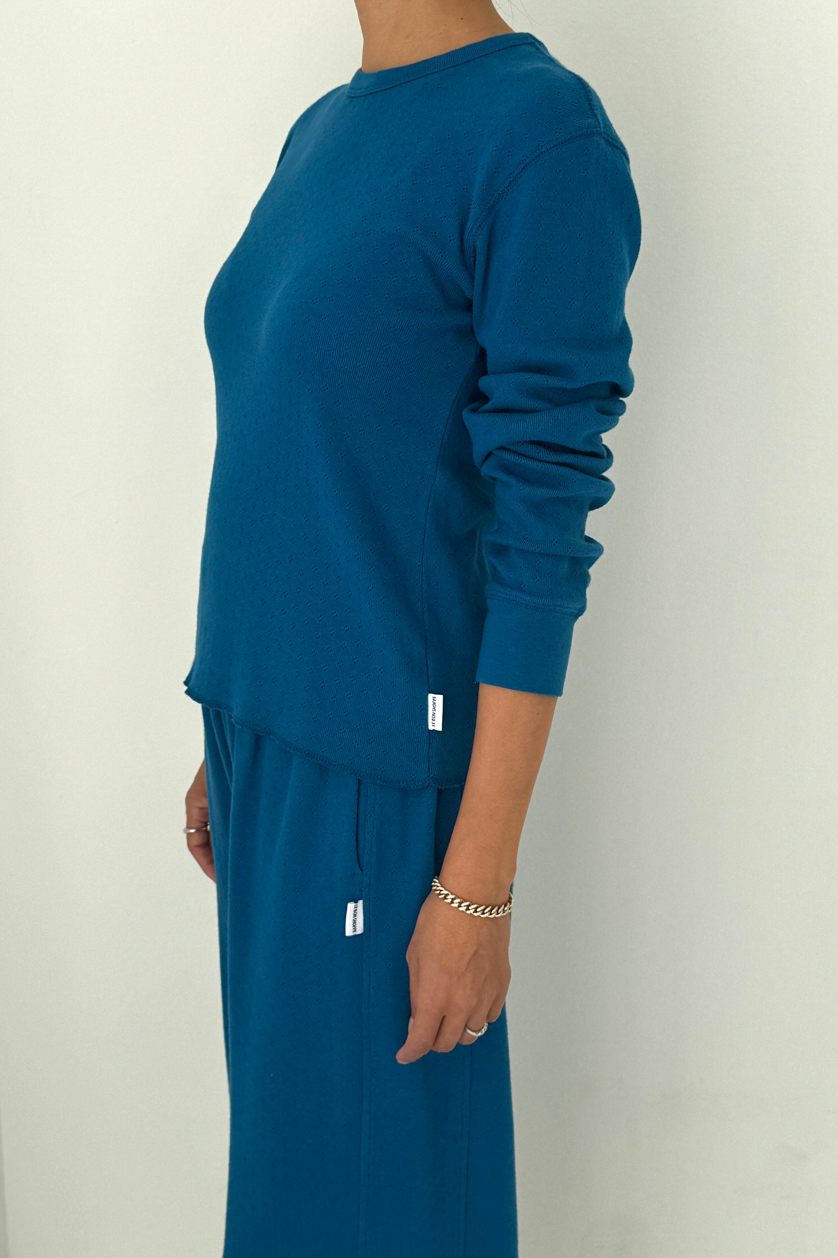 Pointelle Fundamental Tee - Sea Blue