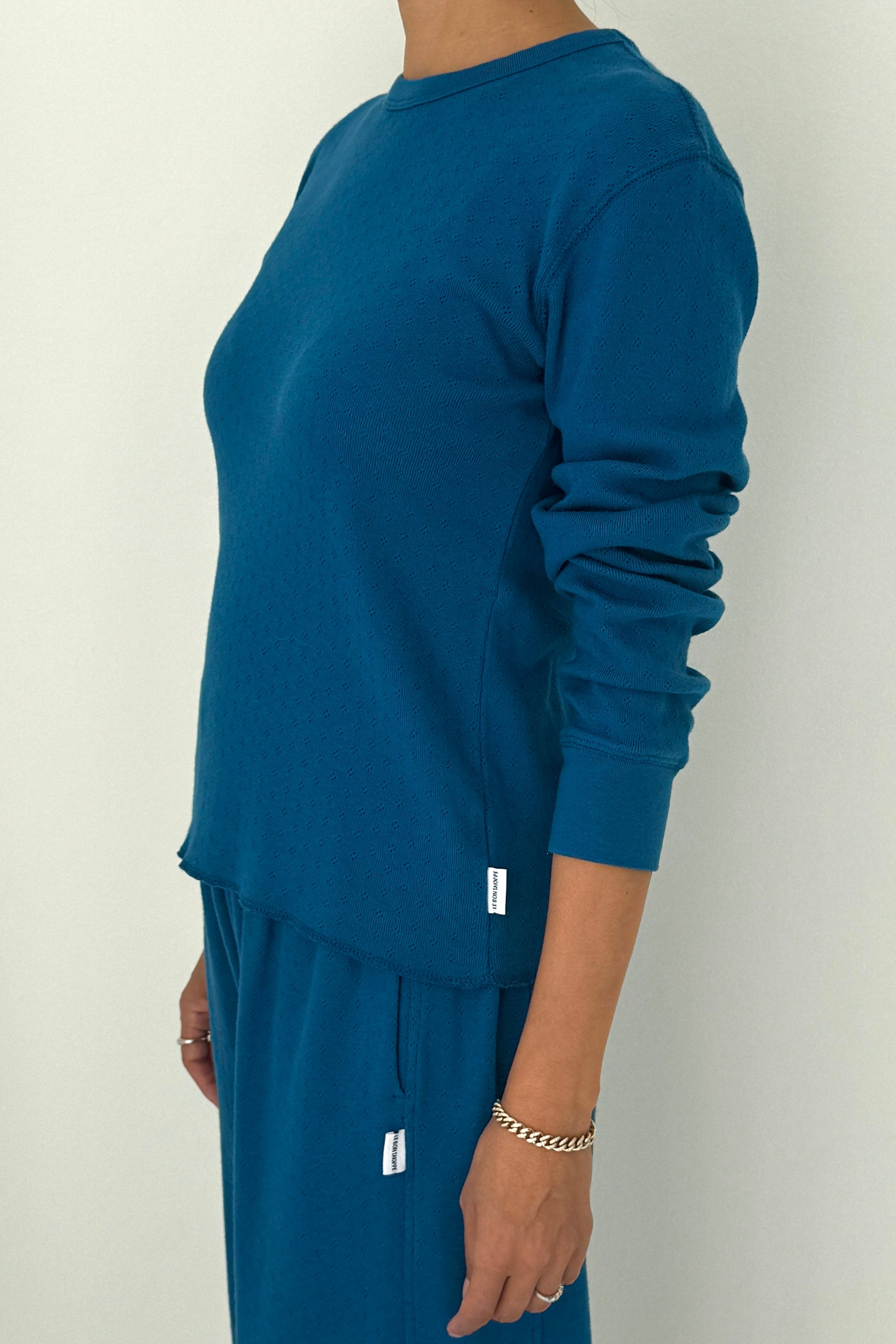 Pointelle Fundamental Tee - Sea Blue