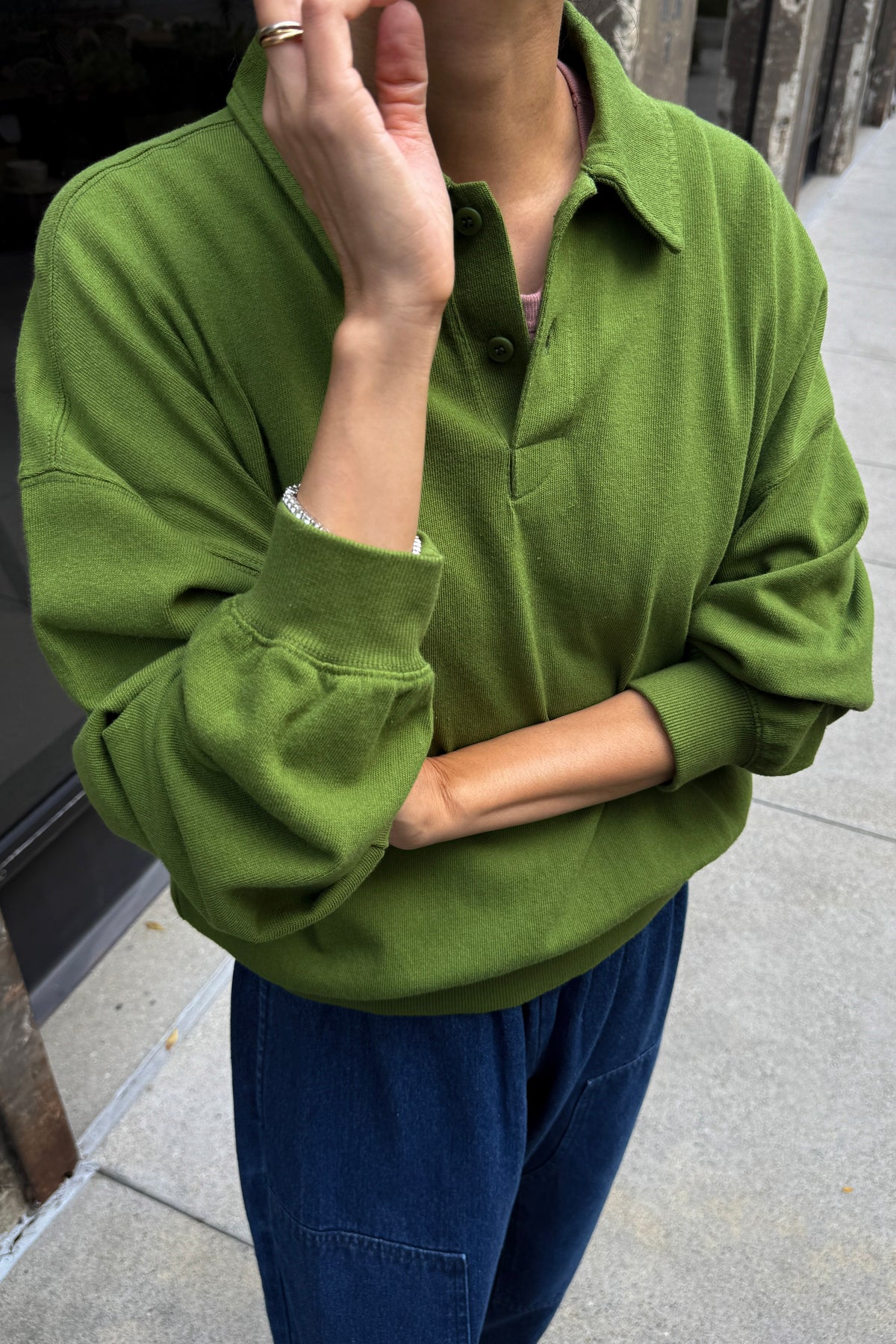 Polo Sweatshirt - Collard Green