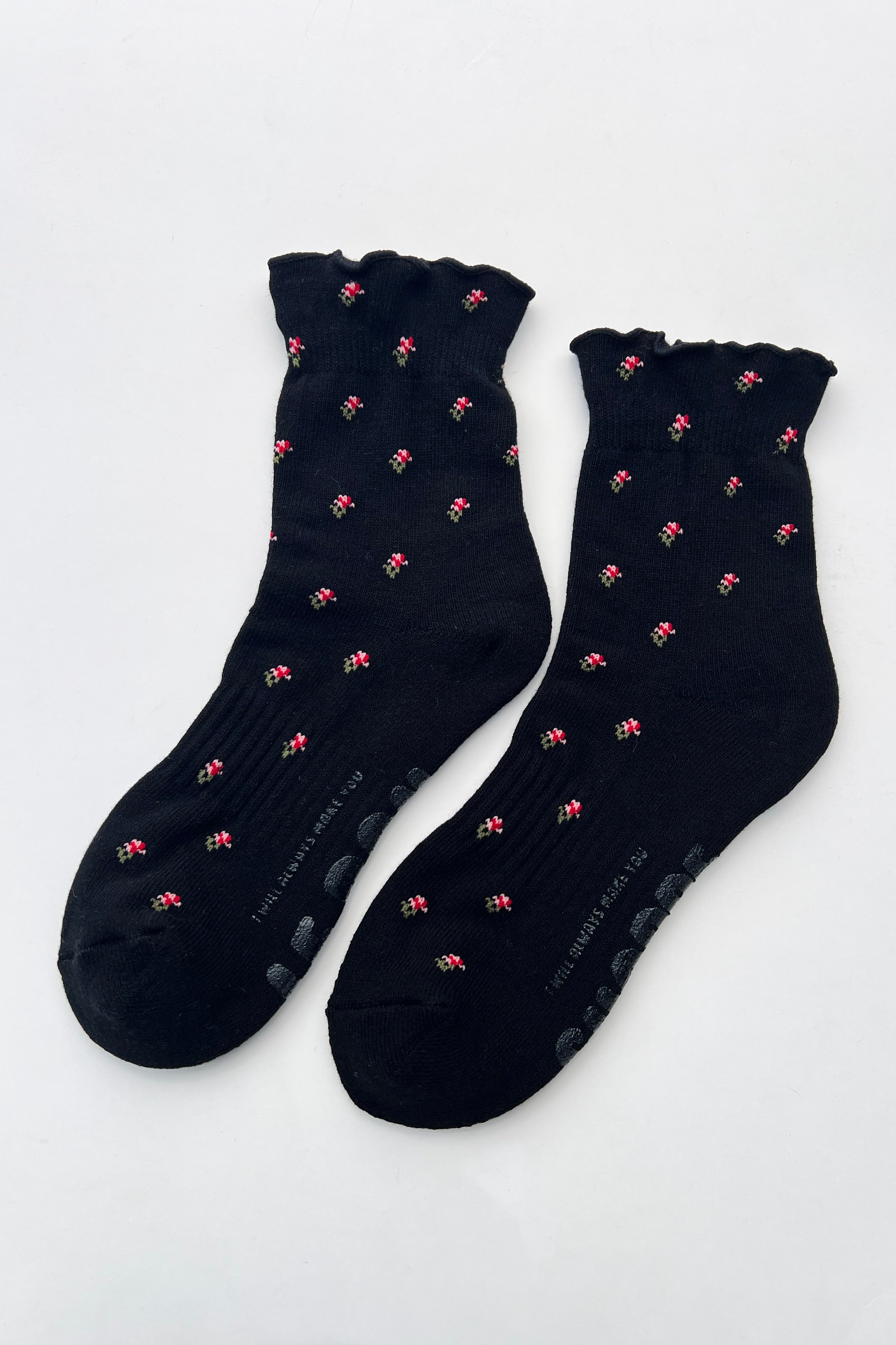 Petal Ruffled Hugger Crew Sock - Black Petal