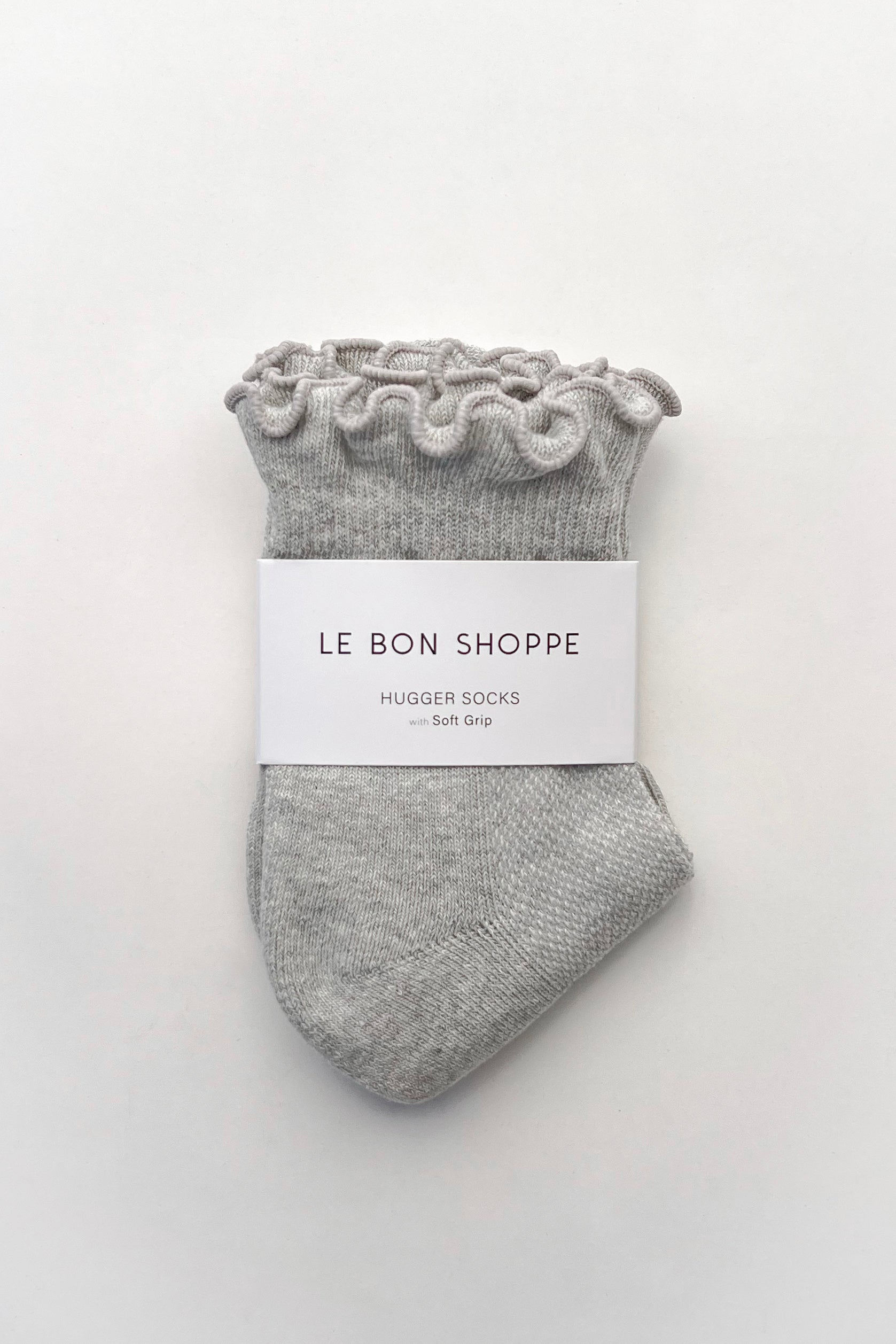 Ruffled Hugger Crew Socks - Ht. Grey/Red
