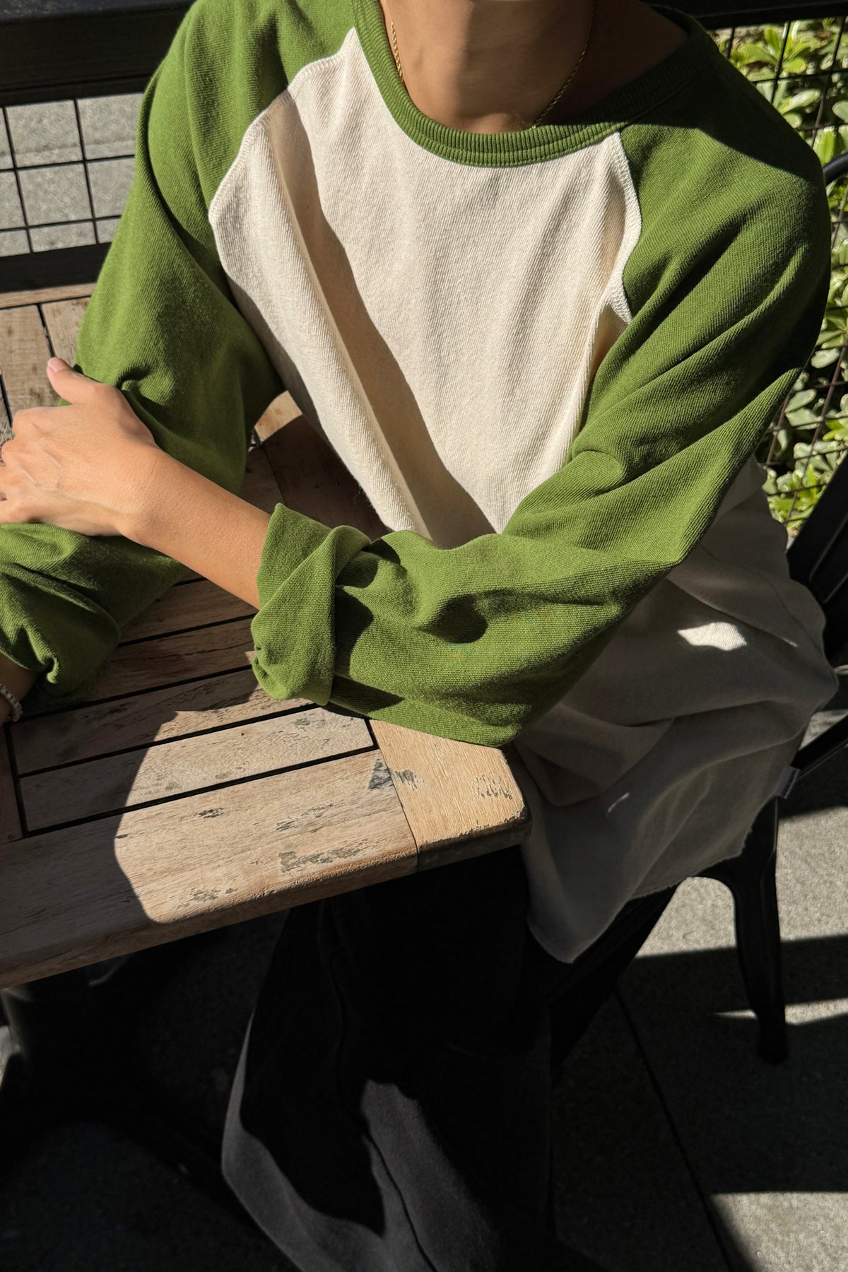Heavy Cotton Raglan Tee - Naturel/Collard Green