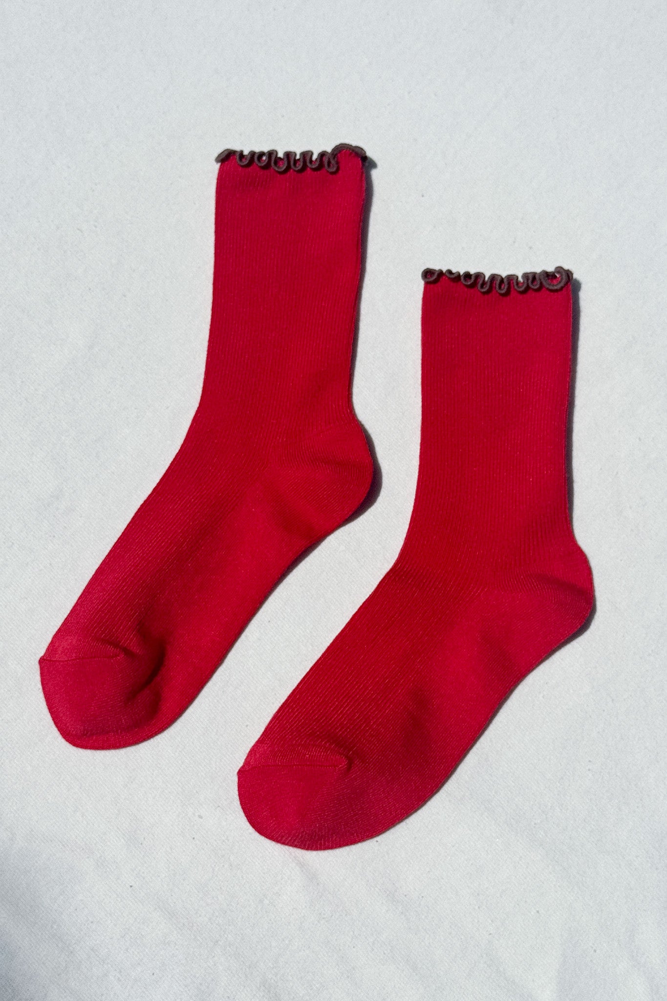 Ruffled Modal Socks - Paprika / Brown Edge