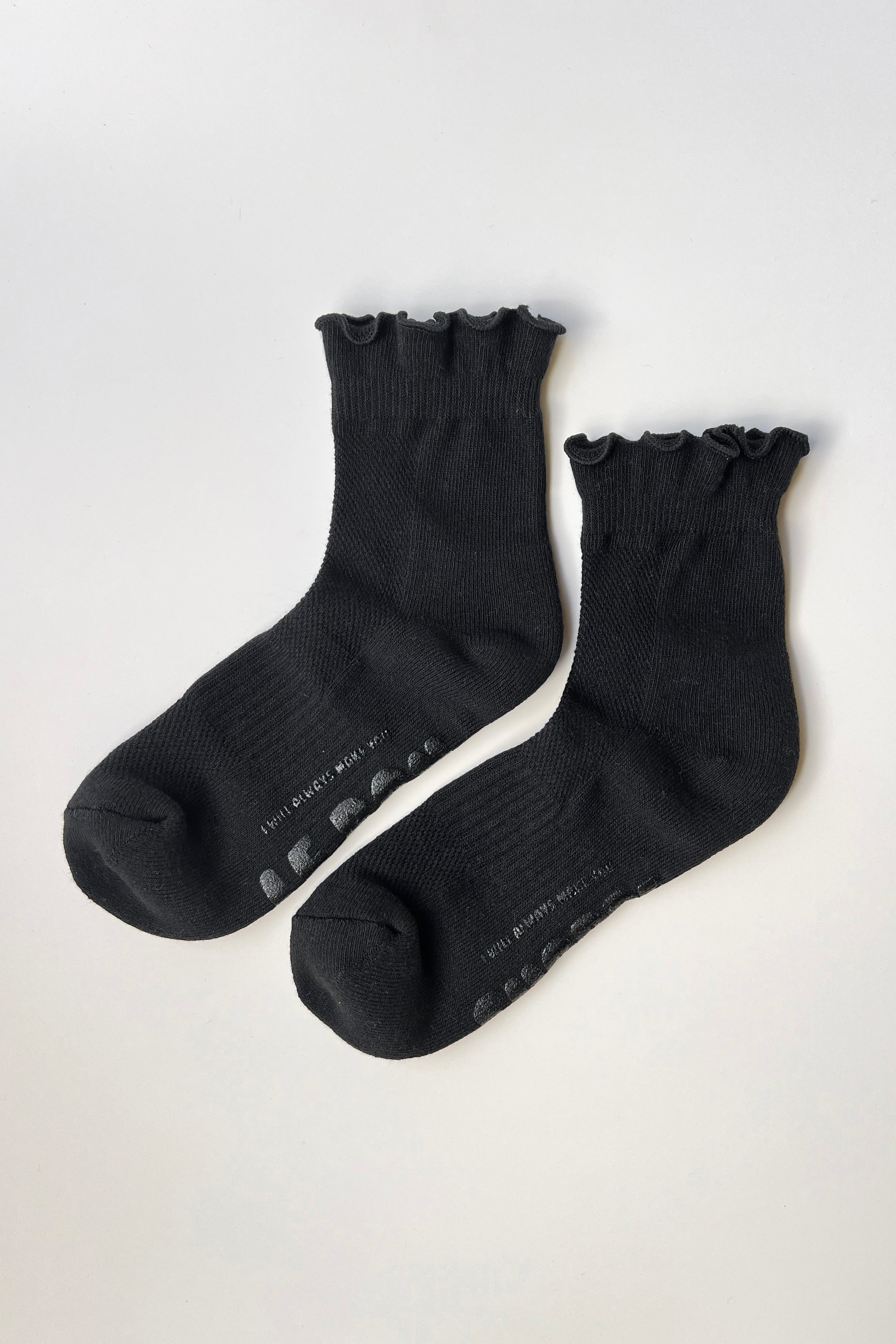 Ruffled Hugger Crew Socks - Black / Black