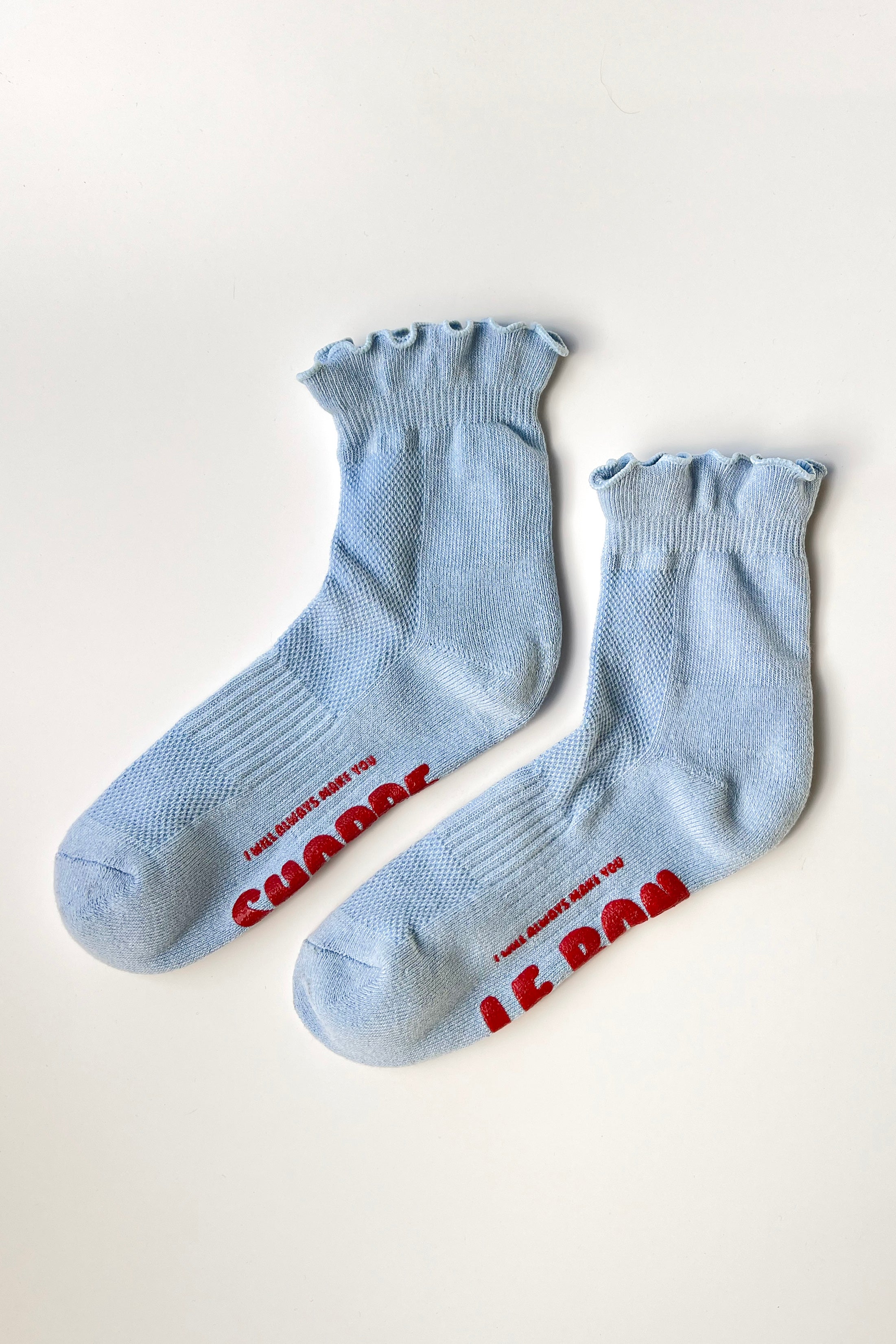 Ruffled Hugger Crew Socks - Periwinkle / Red