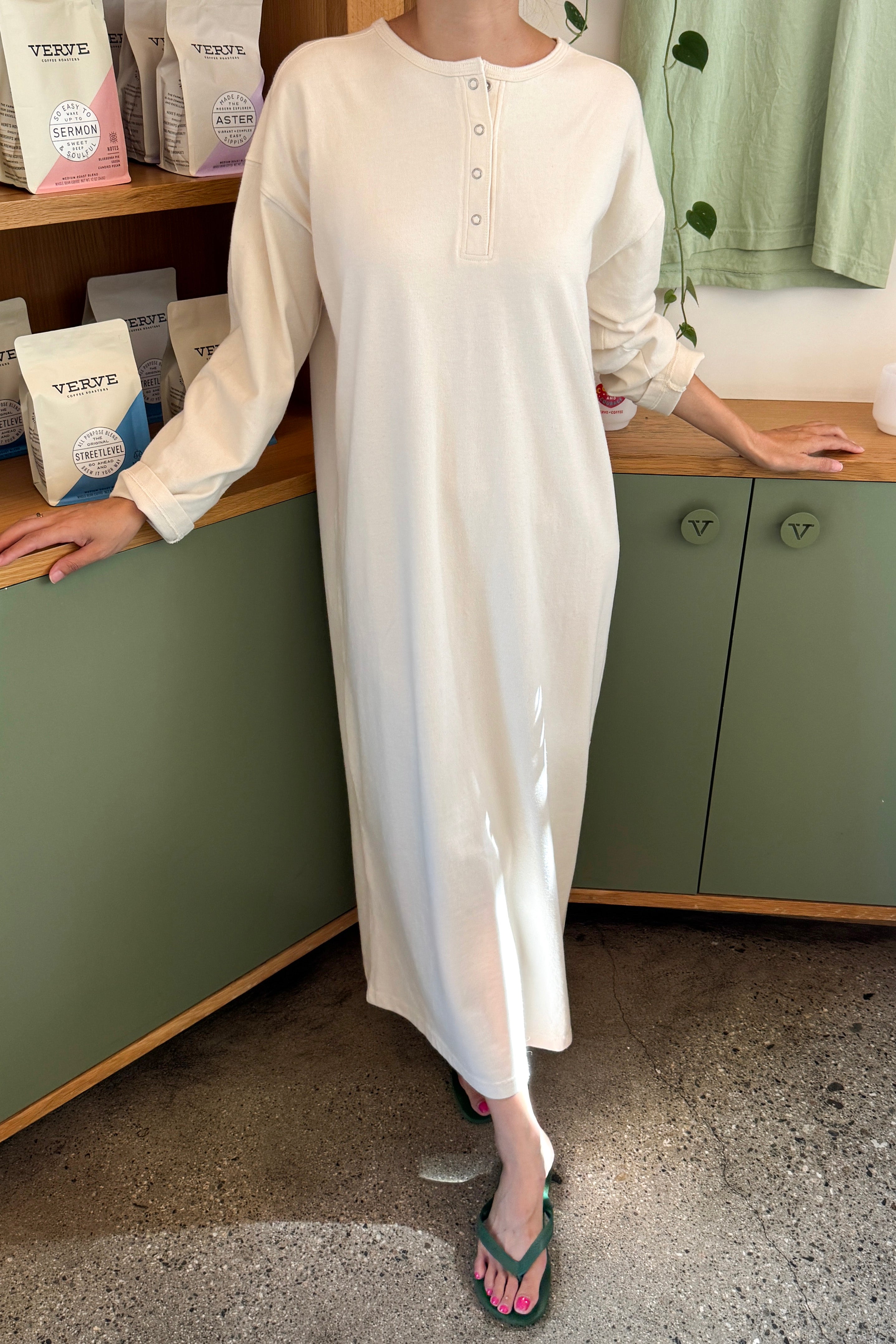 Soft Jersey Henley Dress - Naturel