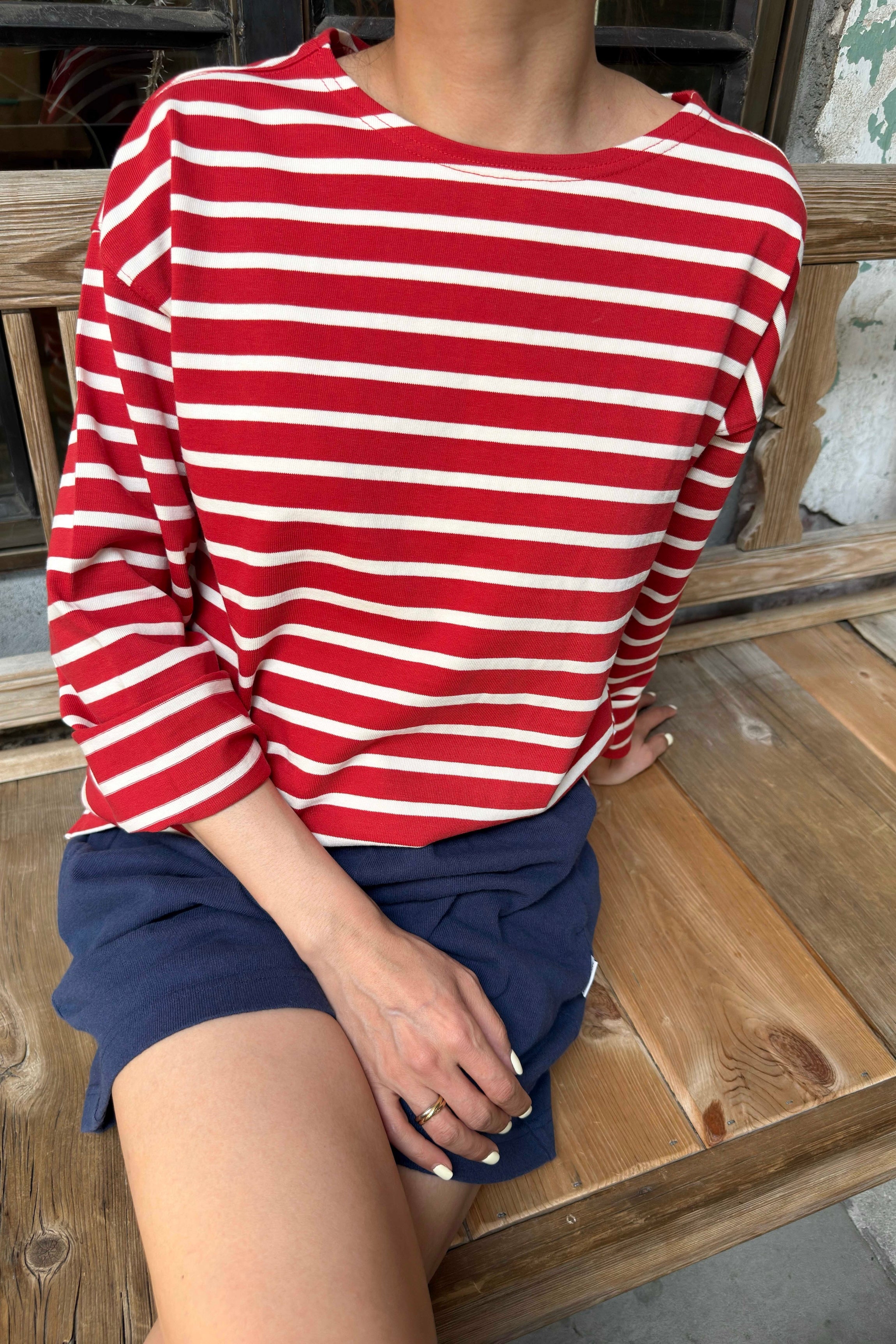 Sailor Top - White Stripe on Red