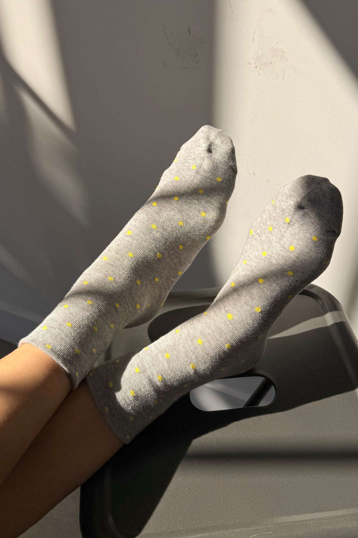 Polka Dot Sneaker Socks - Ht. Grey/Yellow