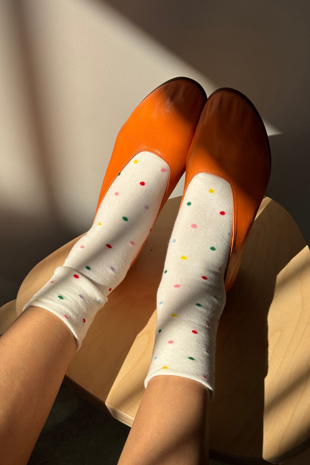 Polka Dot Sneaker Socks - Ivory/Multi