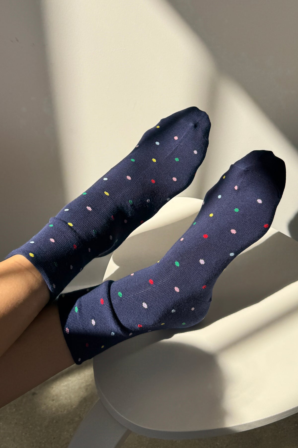 Polka Dot Sneaker Socks - Navy/Multi