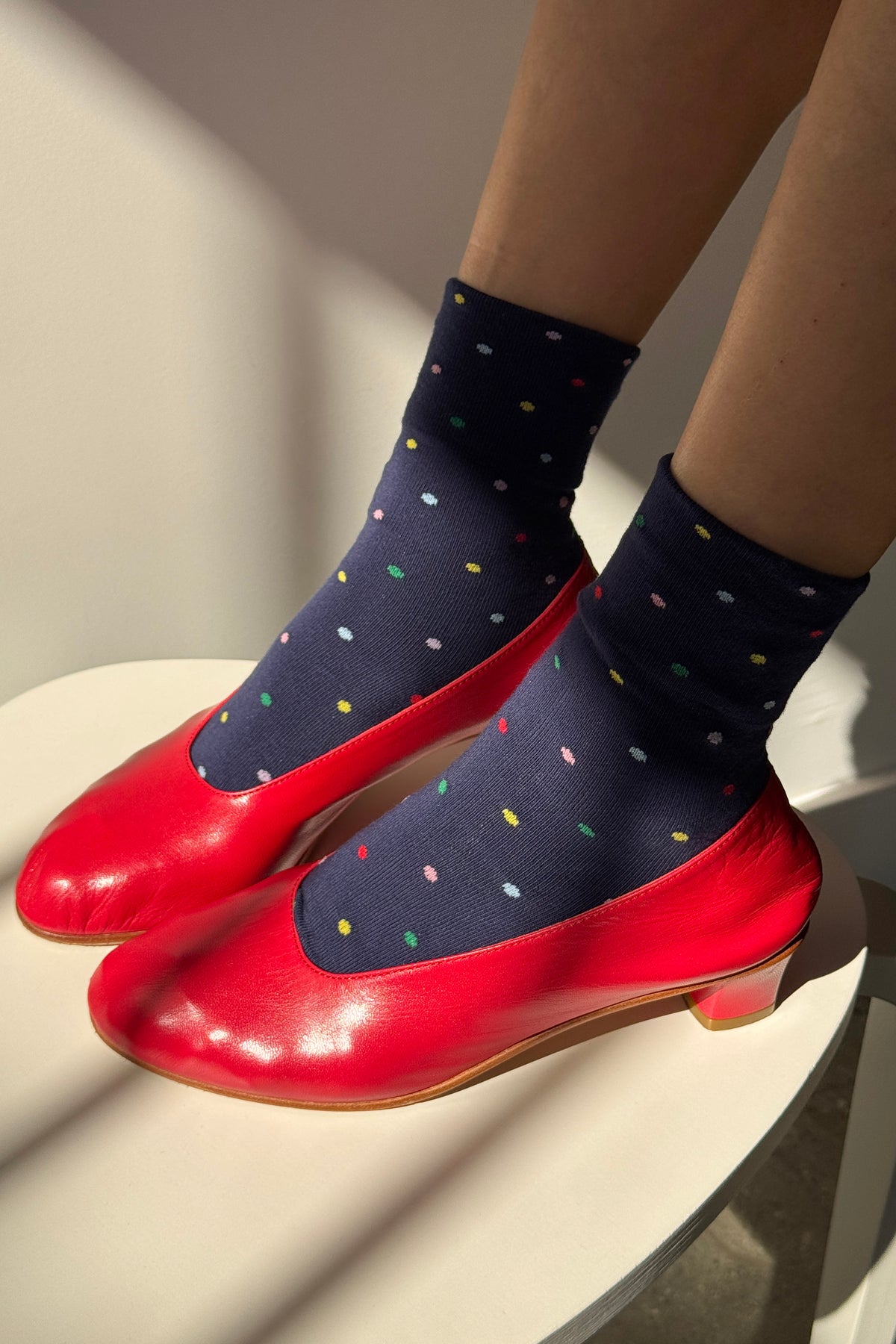 Polka Dot Sneaker Socks - Navy/Multi