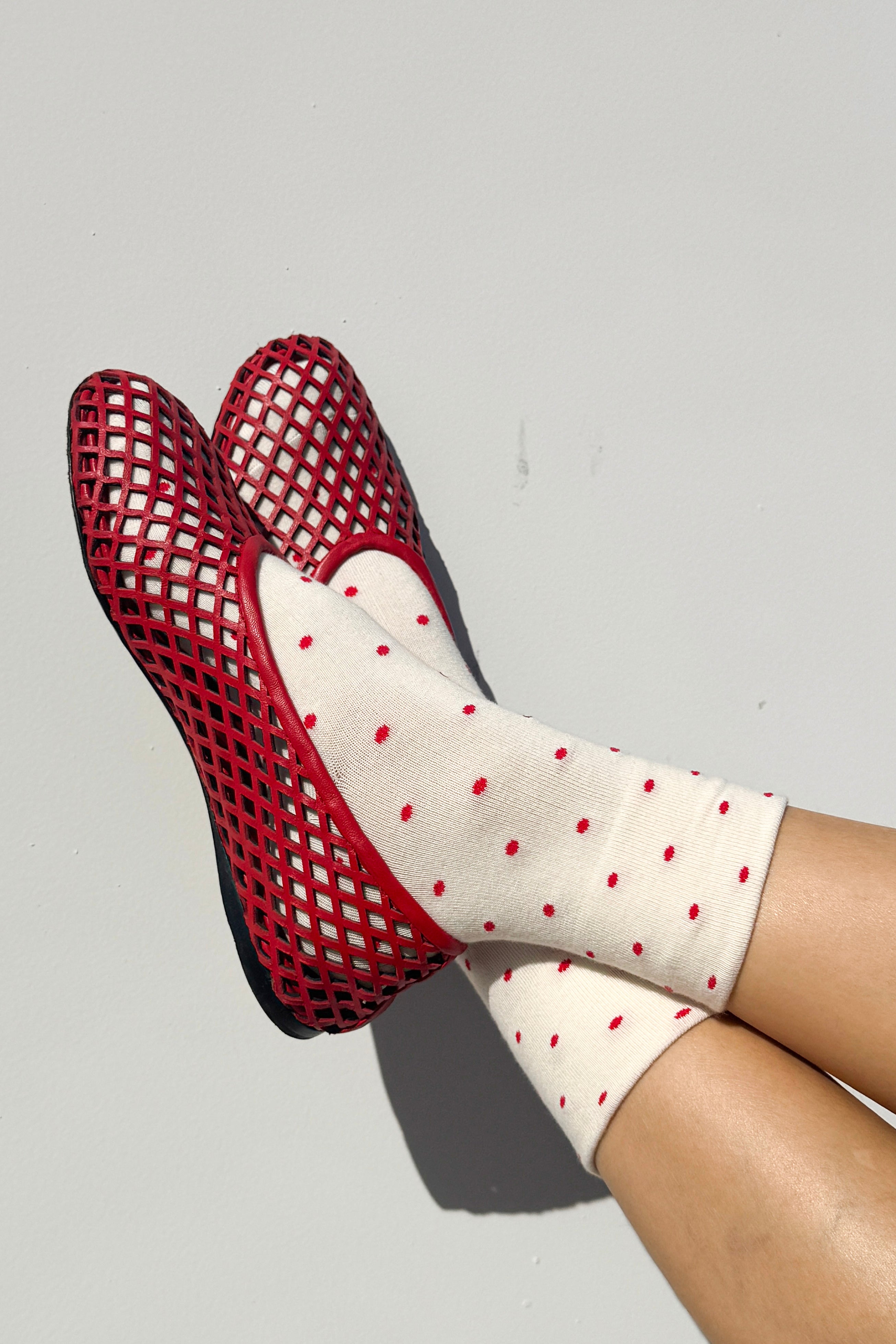 Sneaker Socks - Polka Dot - Cream/Red