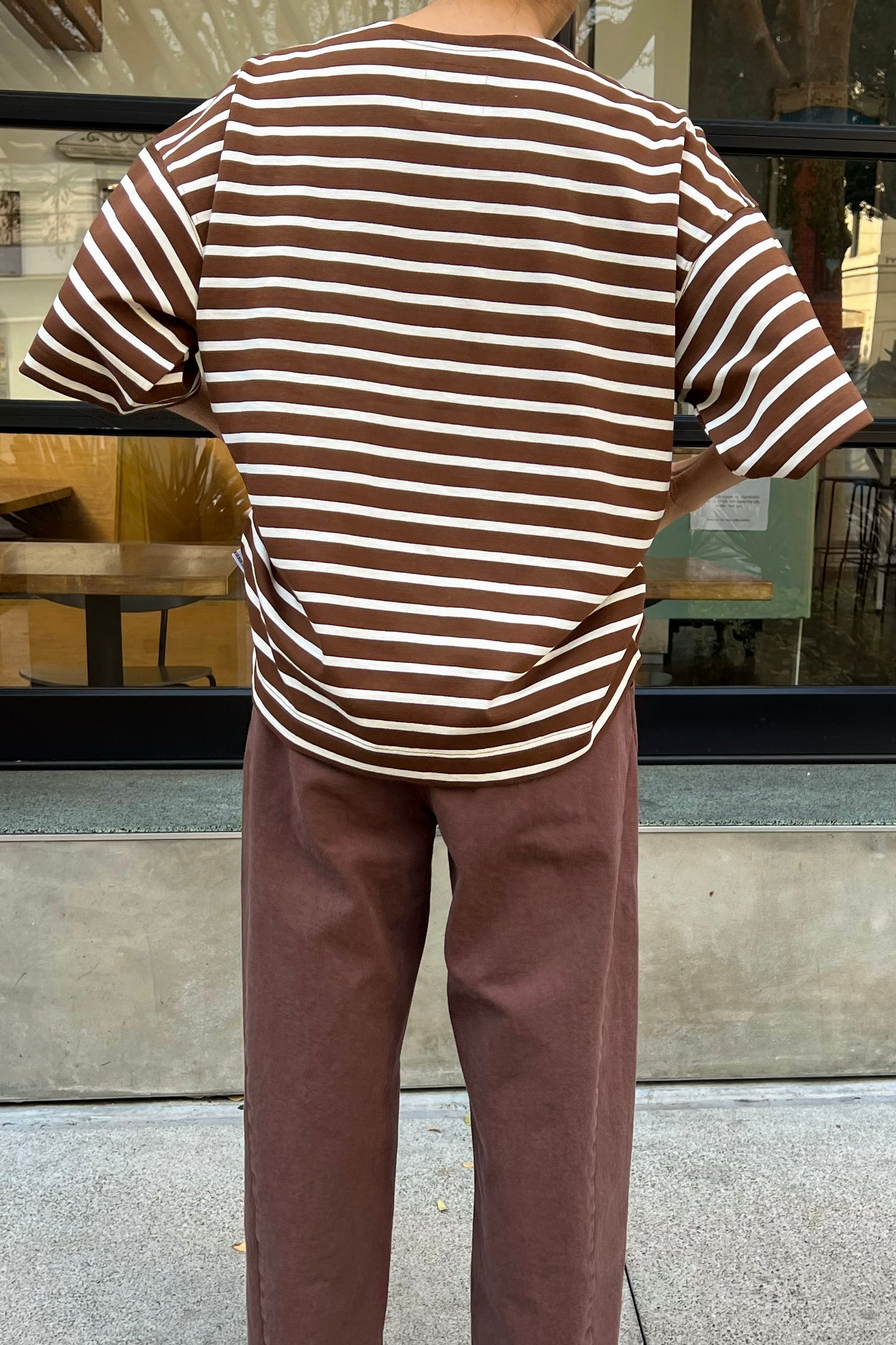 Voyage Tee - White Stripe on Coffee