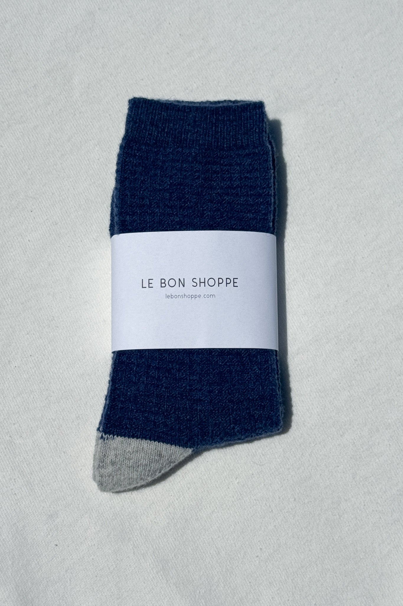 Wool Waffled Socks - Denim / Stone