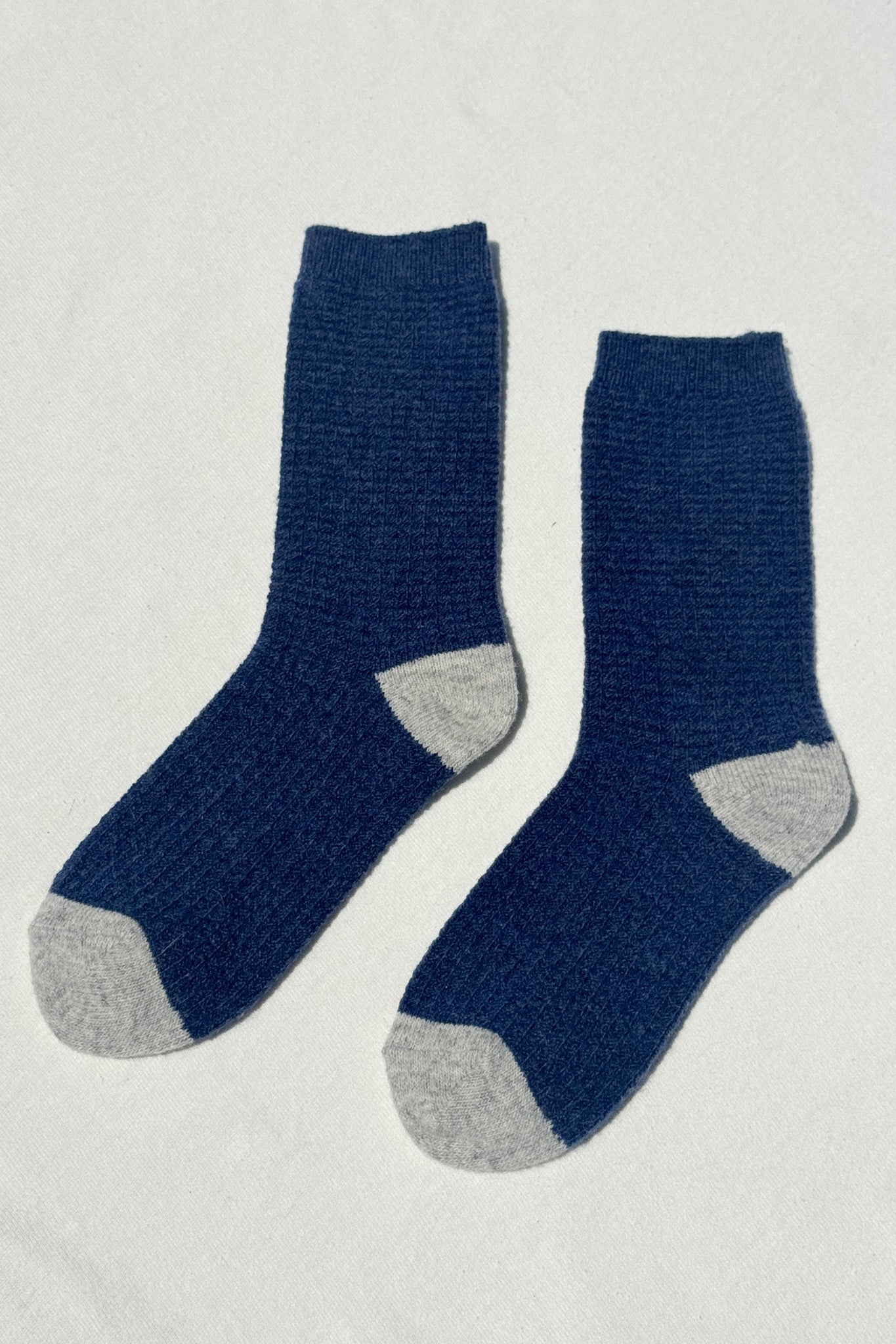 Wool Waffled Socks - Denim / Stone