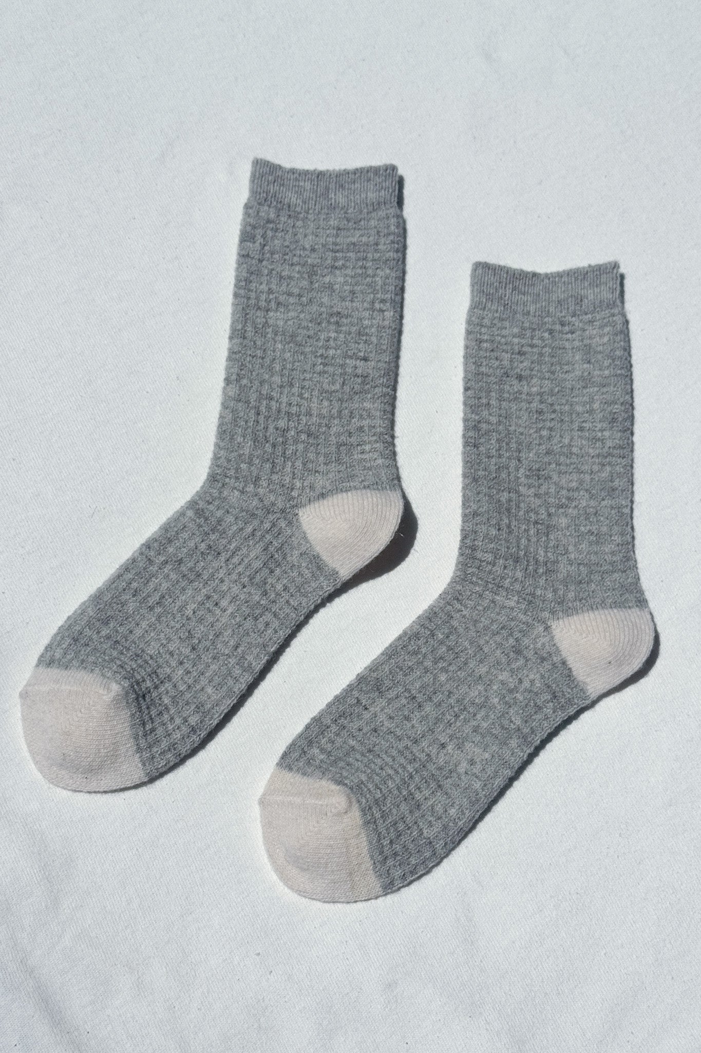 Wool Waffled Socks - Stone / Cream