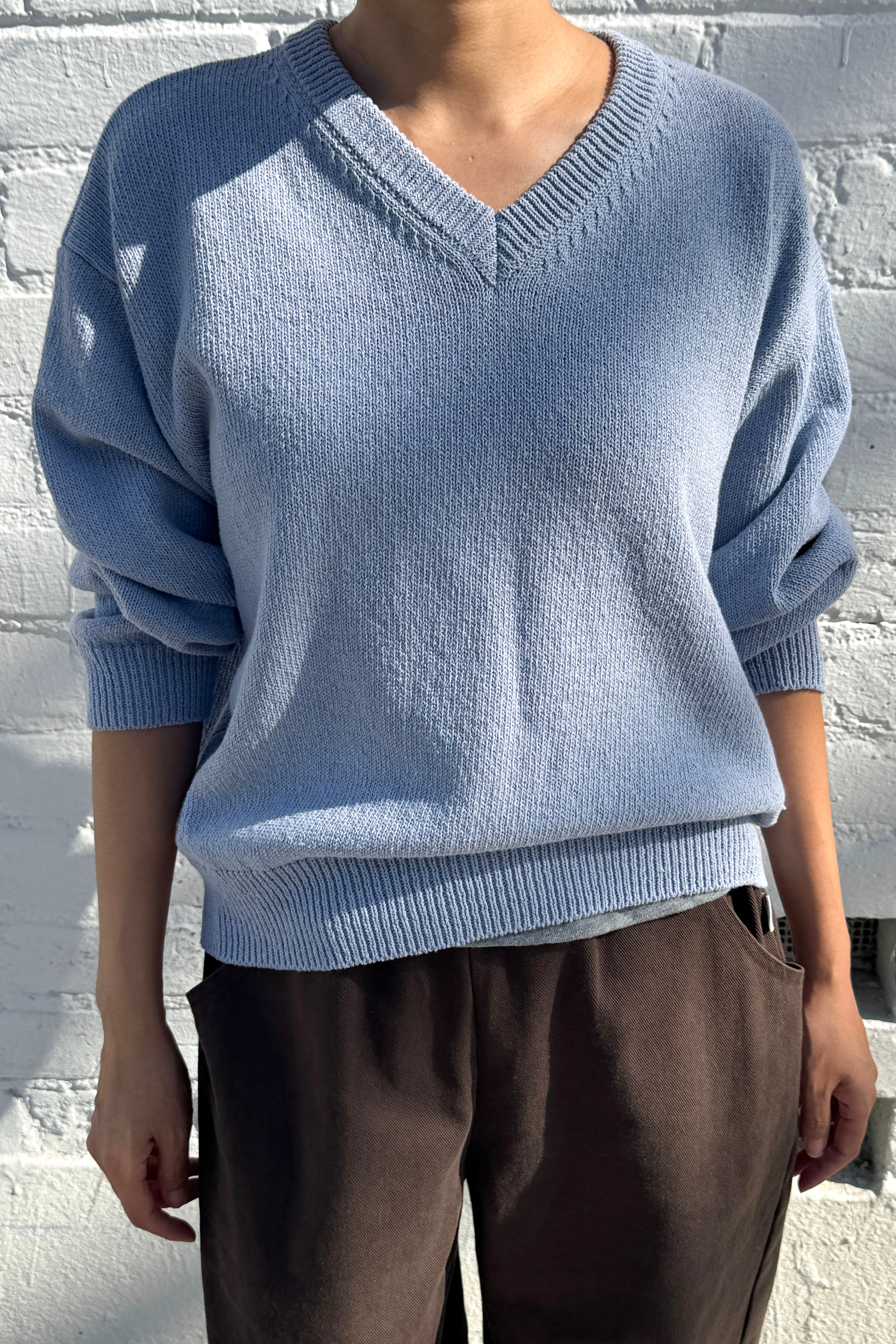 Abby Cotton V-Neck Sweater - Cornflower