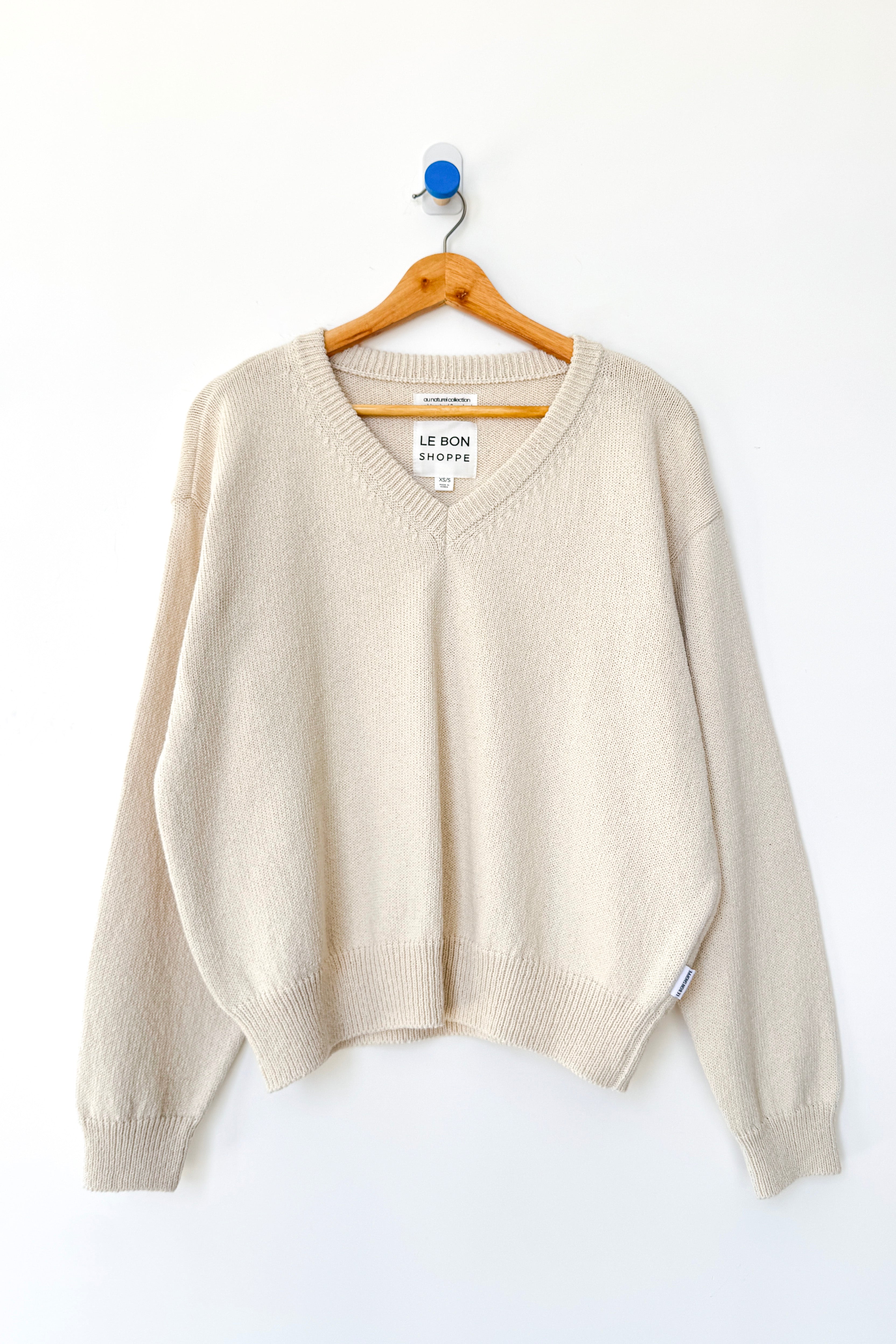 Abby Cotton V-Neck Sweater - Naturel