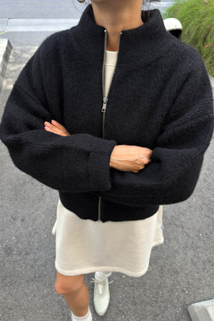 Alpaca Zip Front Jacket - Black