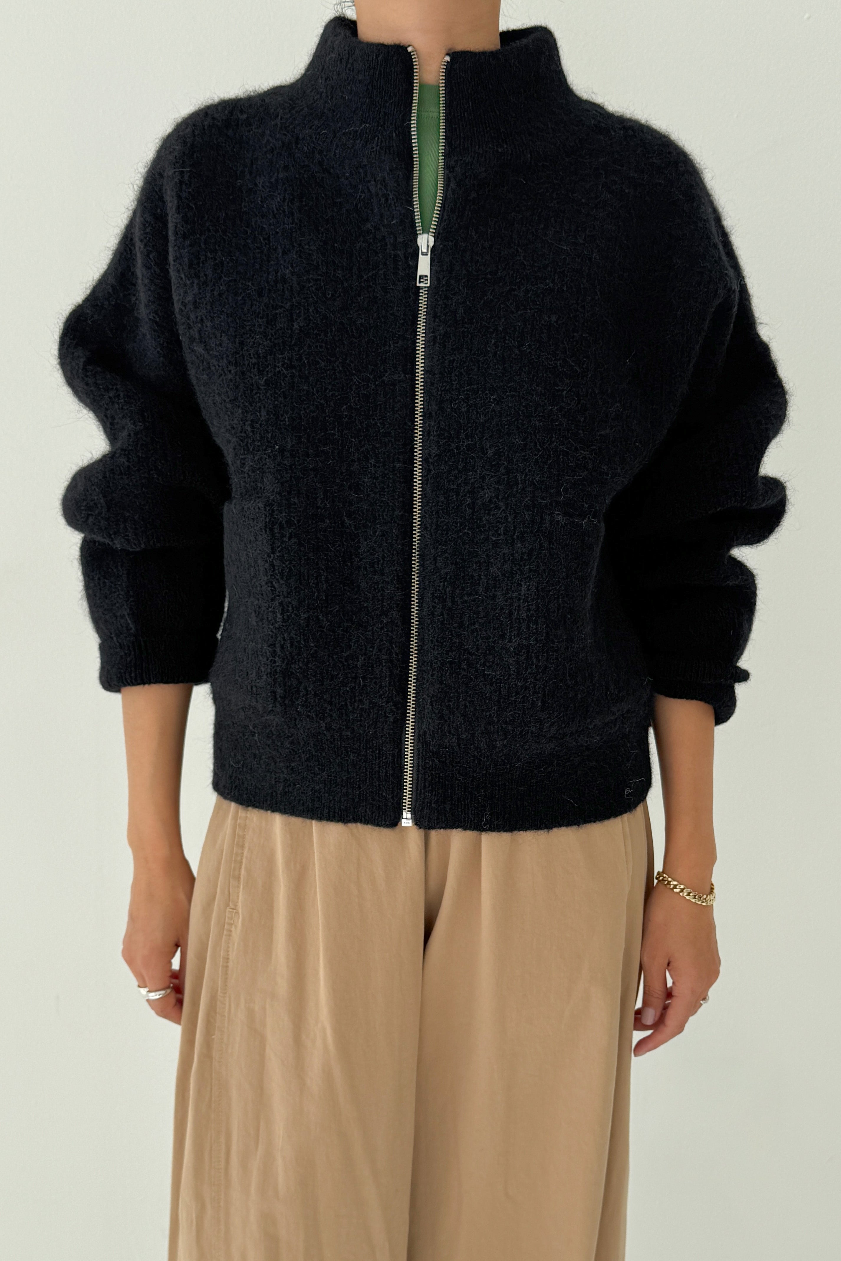 Alpaca  Zip Front Jacket- Black