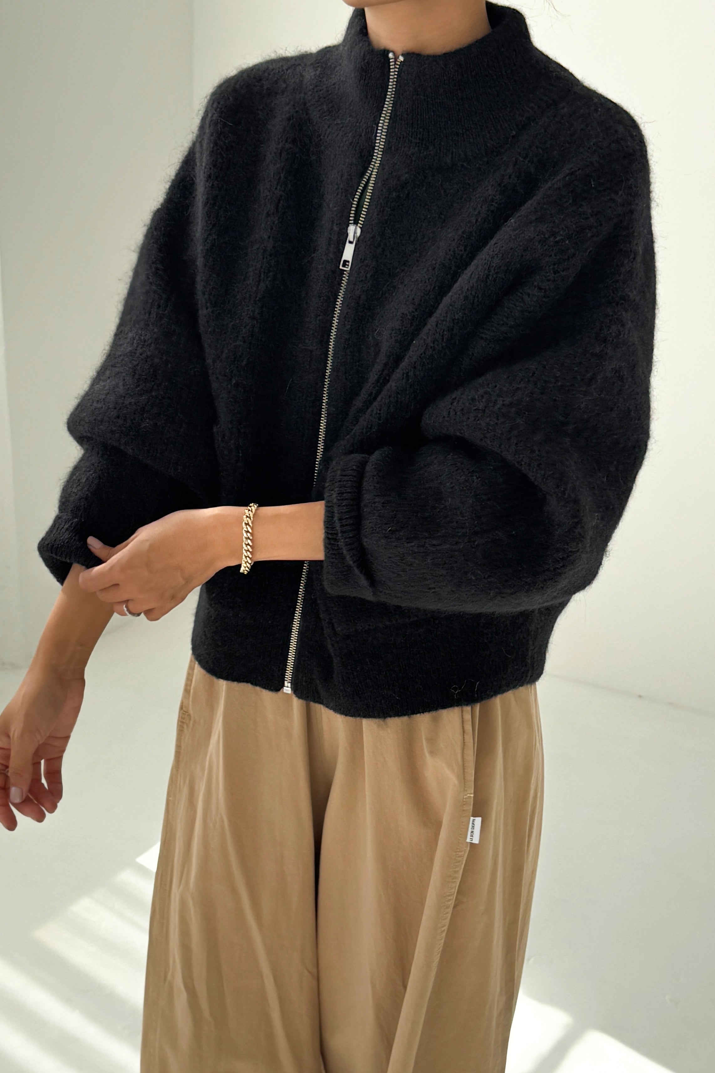 Alpaca Zip Front Jacket - Black