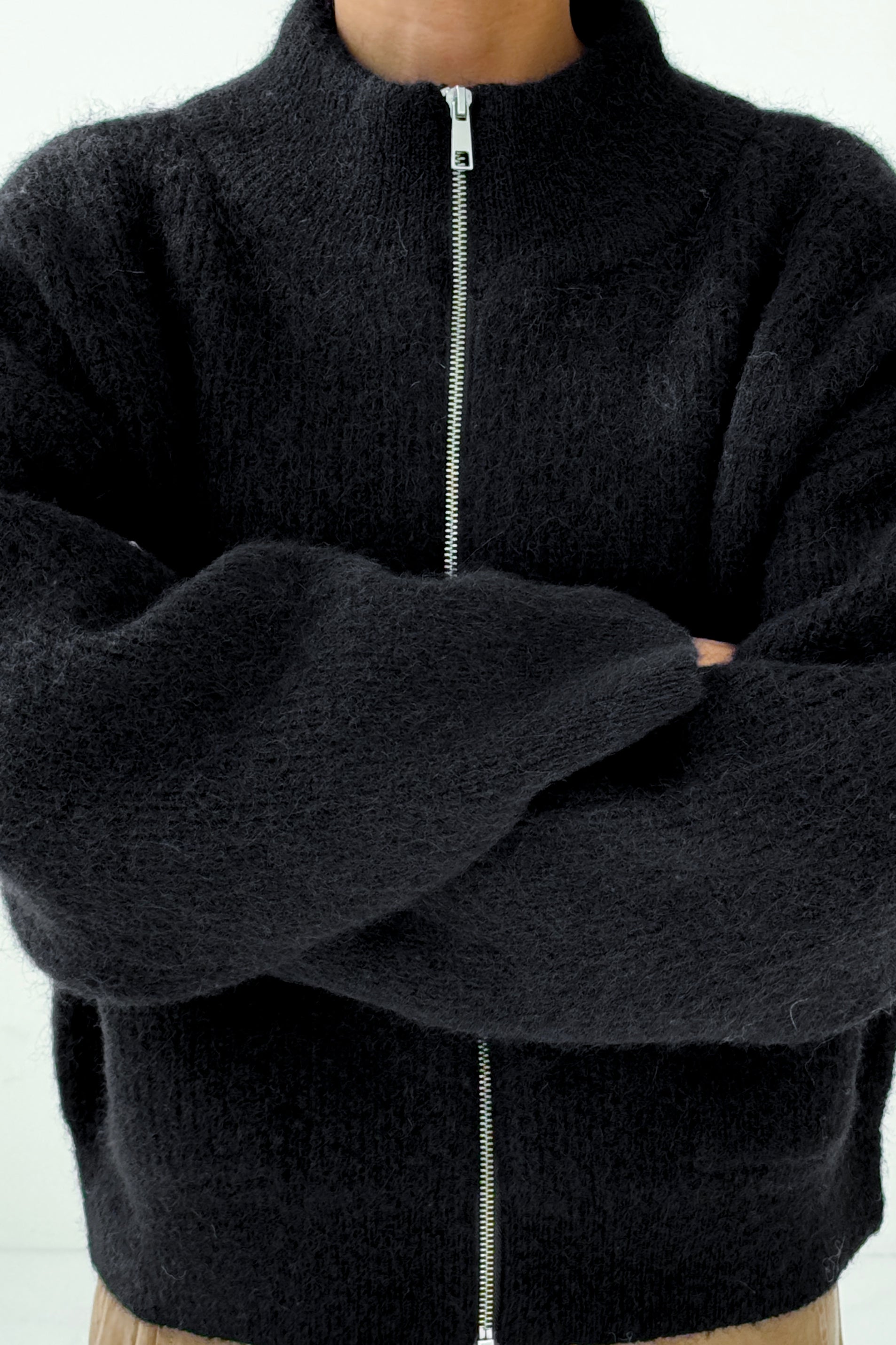 Alpaca  Zip Front Jacket- Black