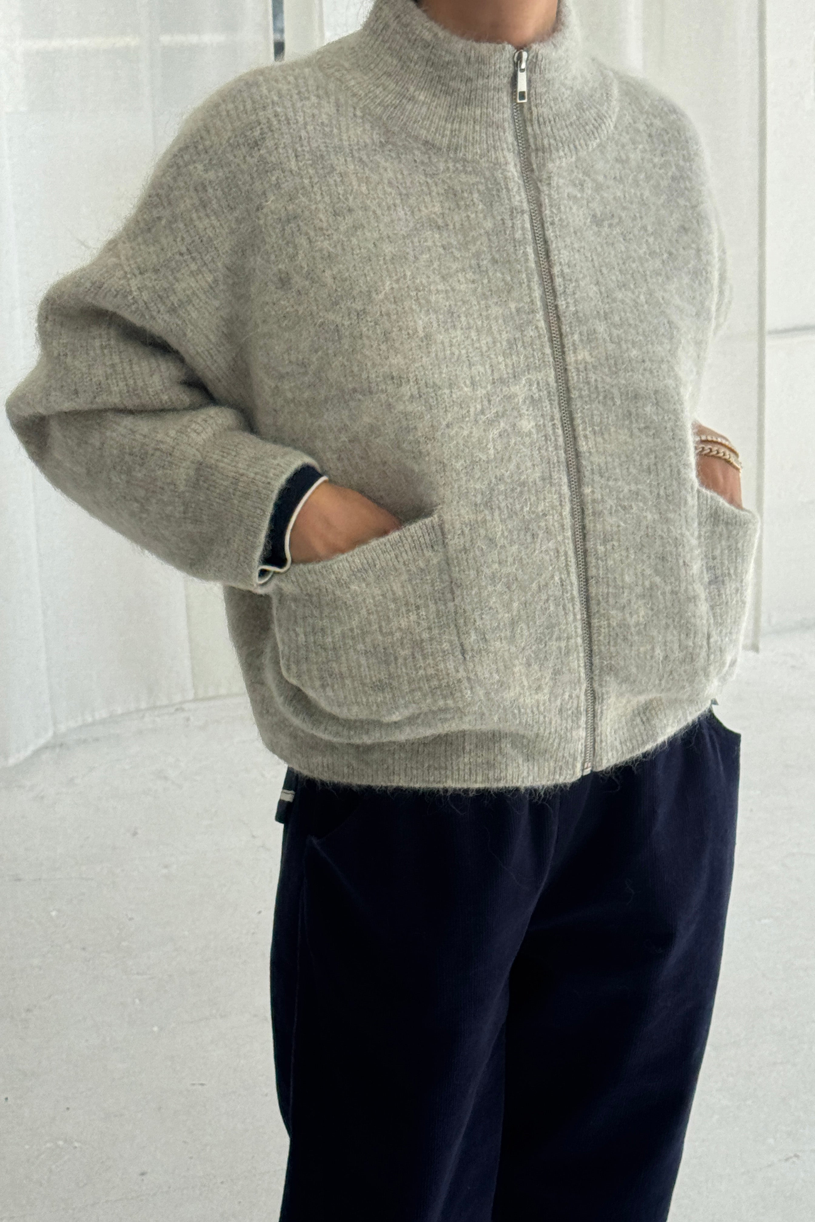 Alpaca  Zip Front Jacket- Light Grey