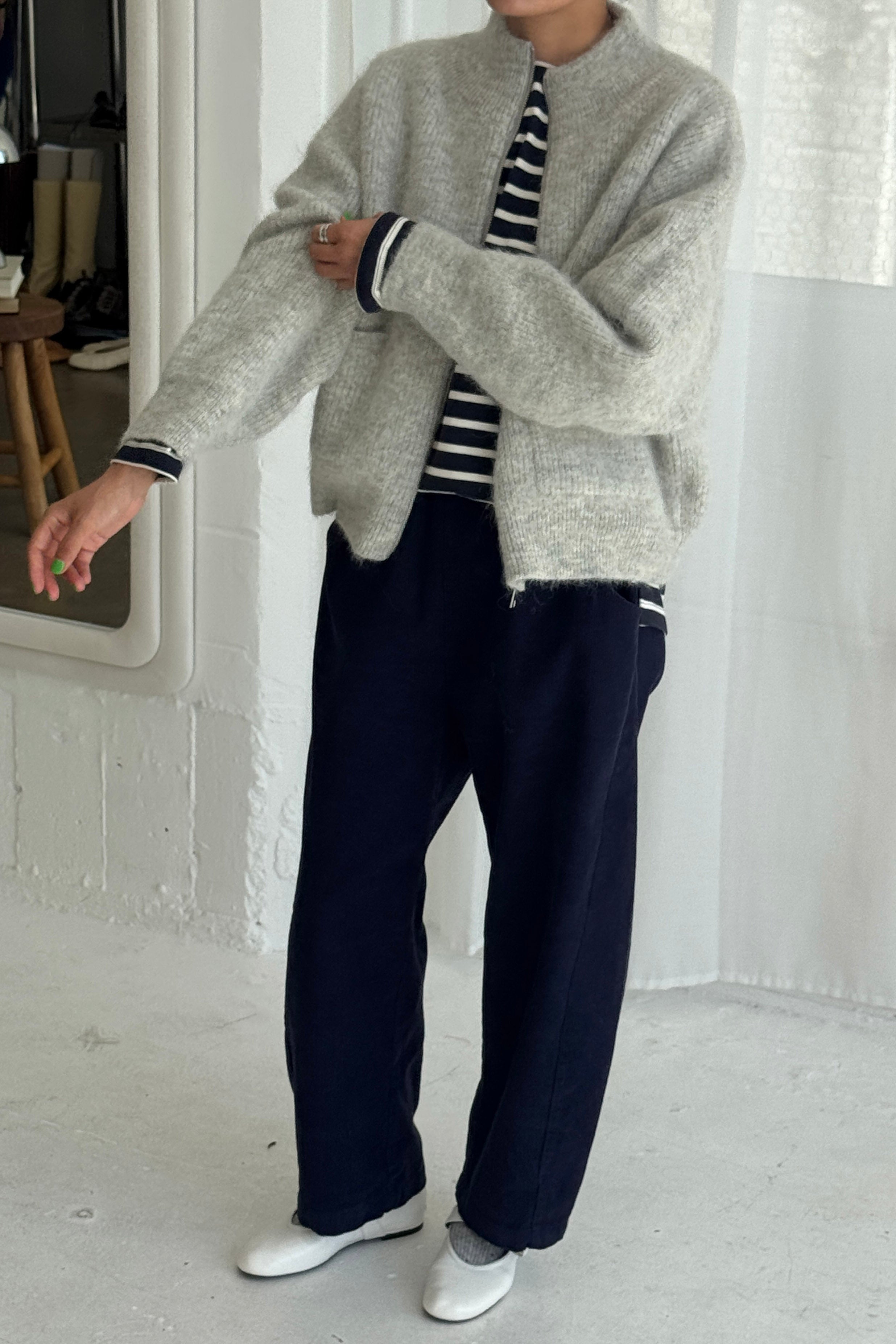 Alpaca  Zip Front Jacket- Light Grey