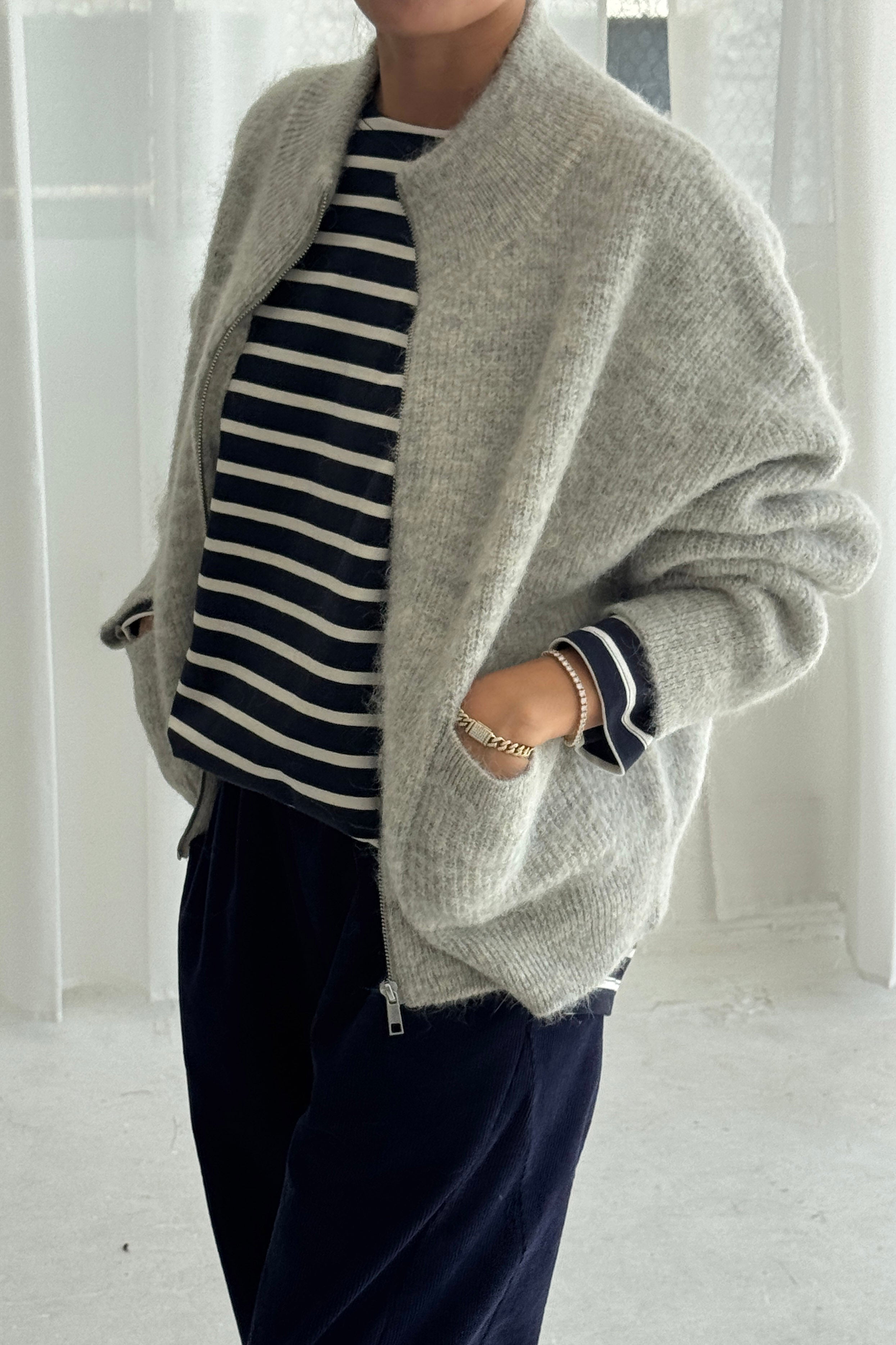 Alpaca  Zip Front Jacket- Light Grey