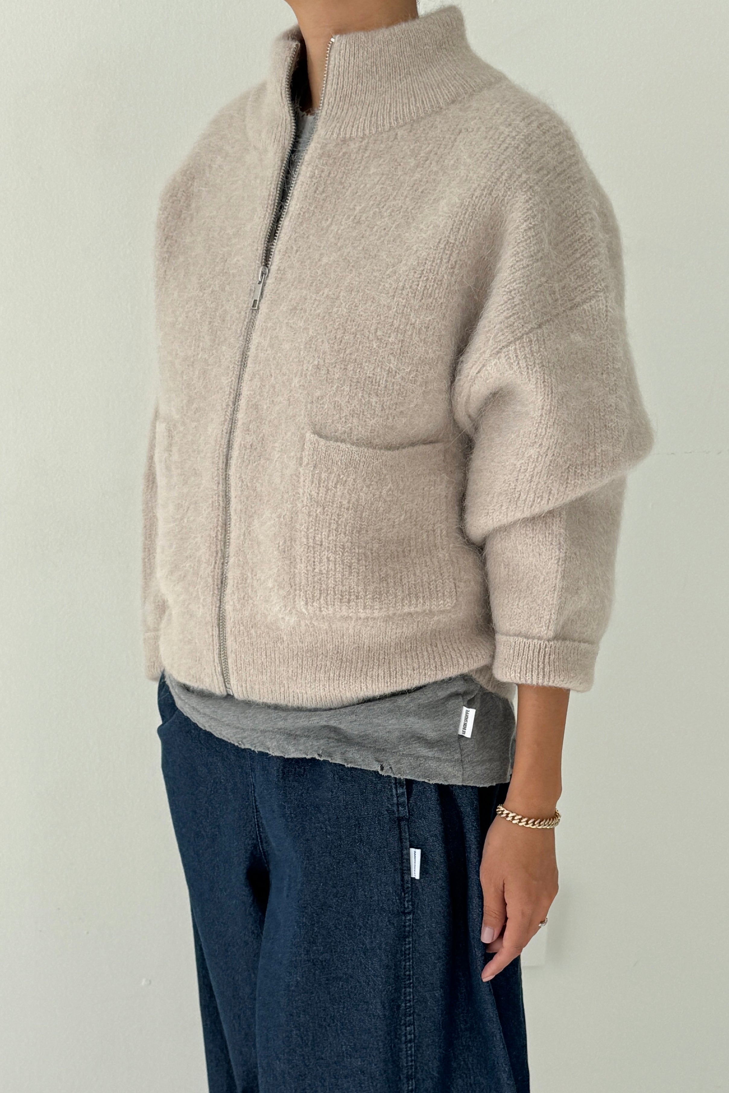 Alpaca  Zip Front Jacket- Smoke