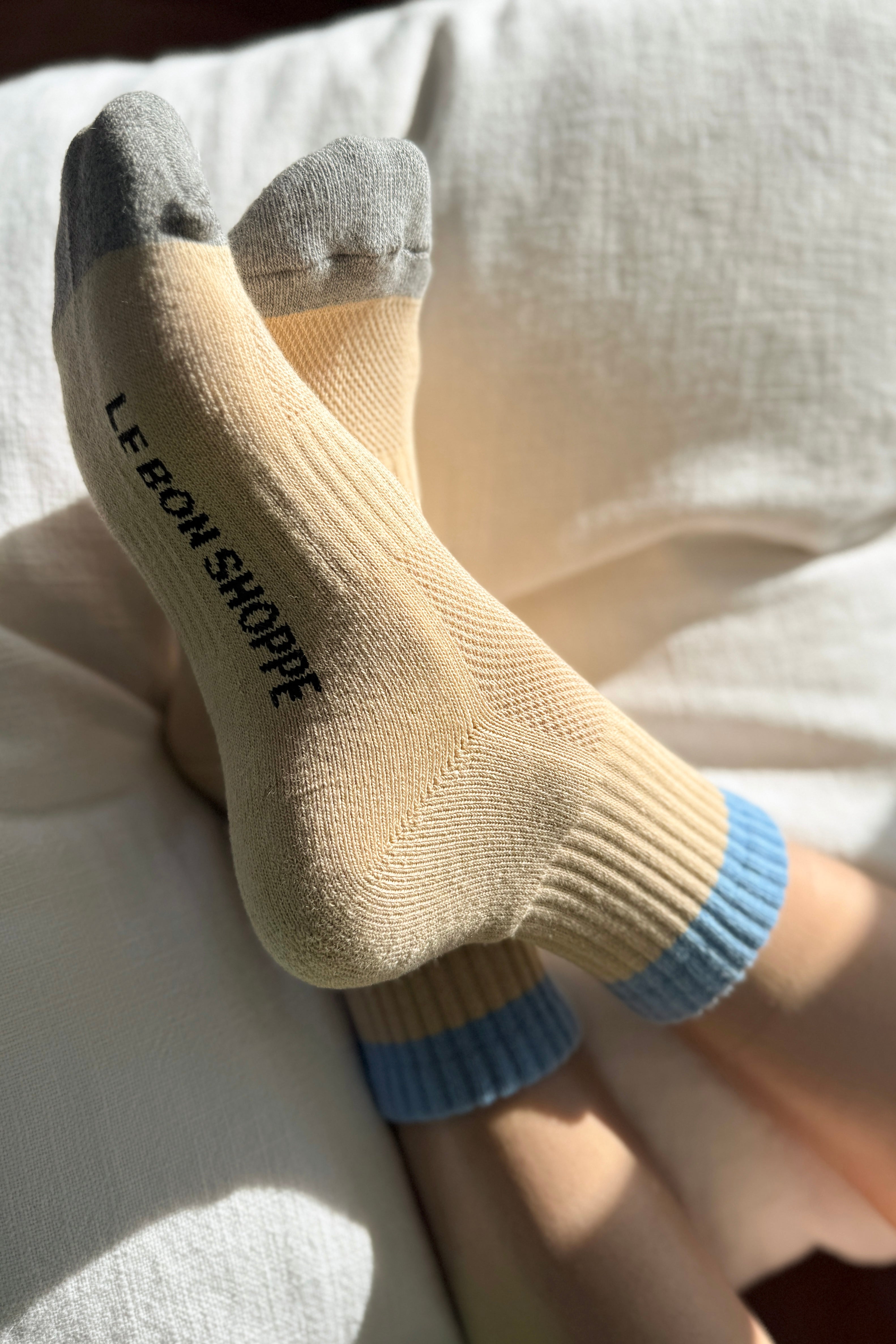 Color Block Girlfriend Socks - Yellow Blue