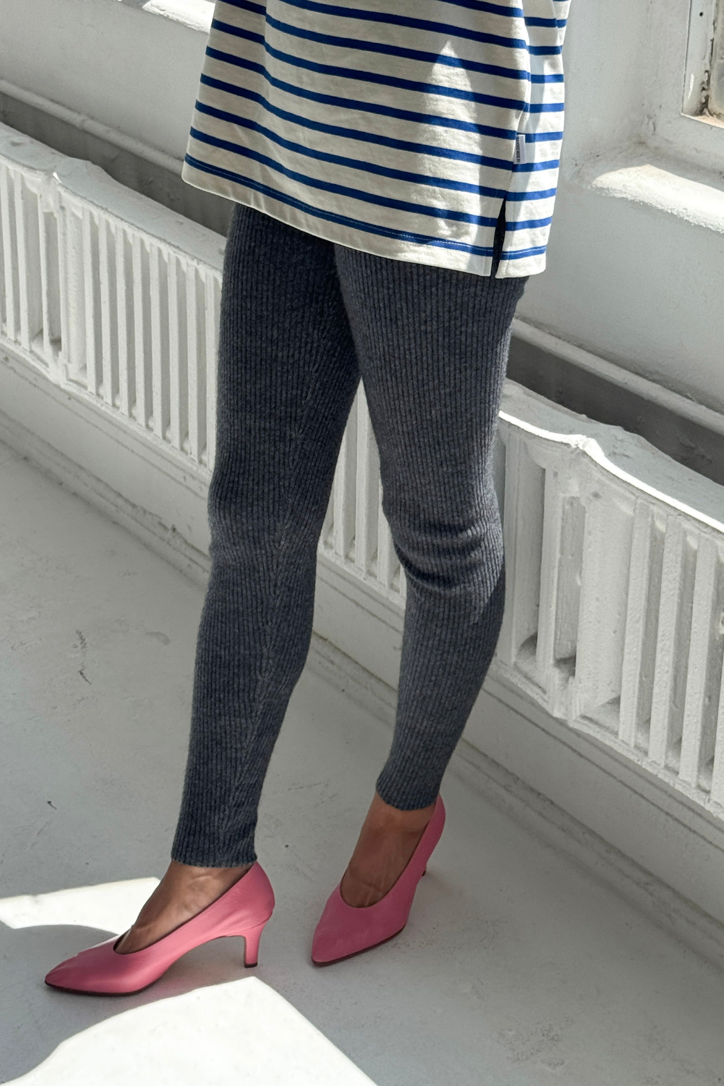 Cashmere Ribbed Leggings Charcoal S