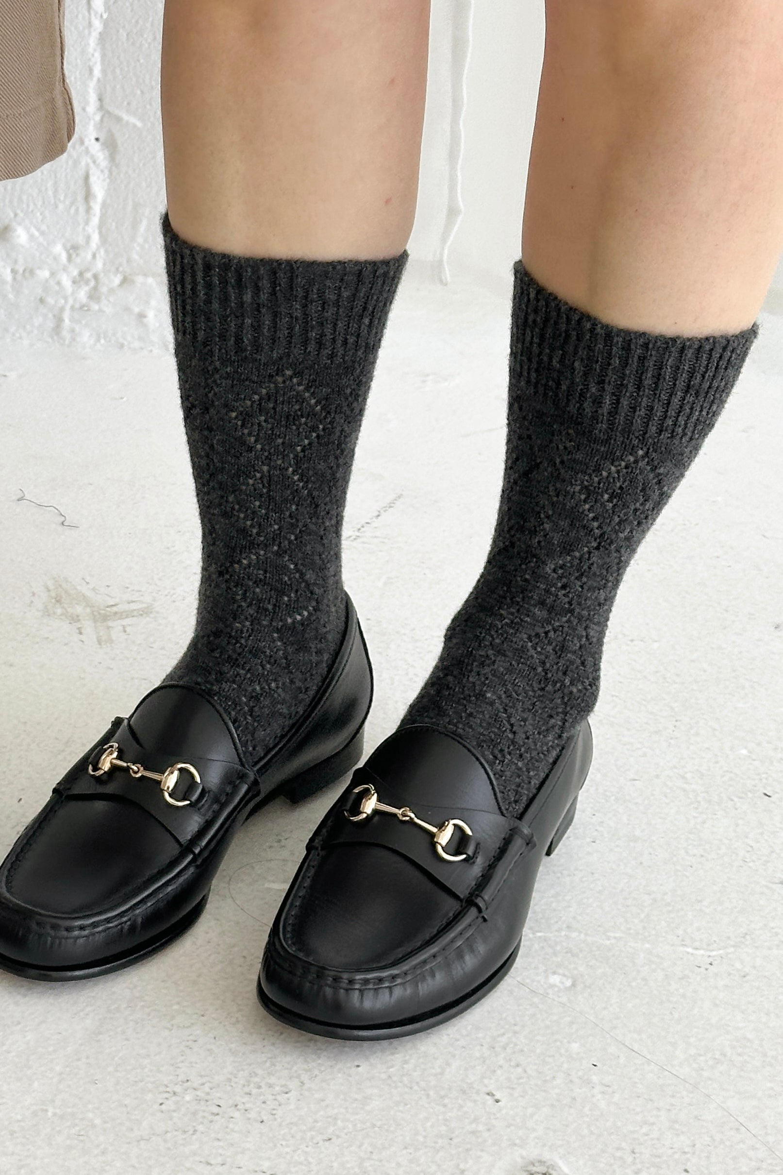 Cashmere Pointelle Socks - Charcoal