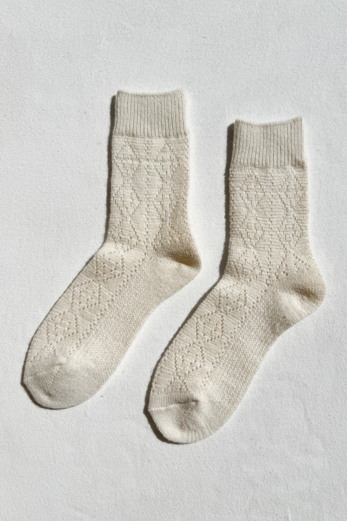 Cashmere Blend Pointelle Socks - Cream