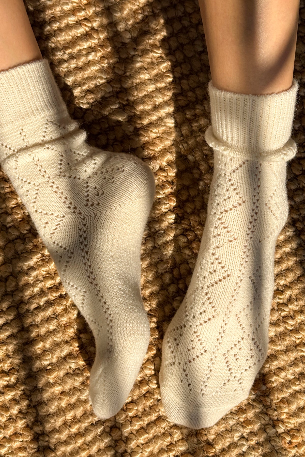 Cashmere Blend Pointelle Socks - Cream